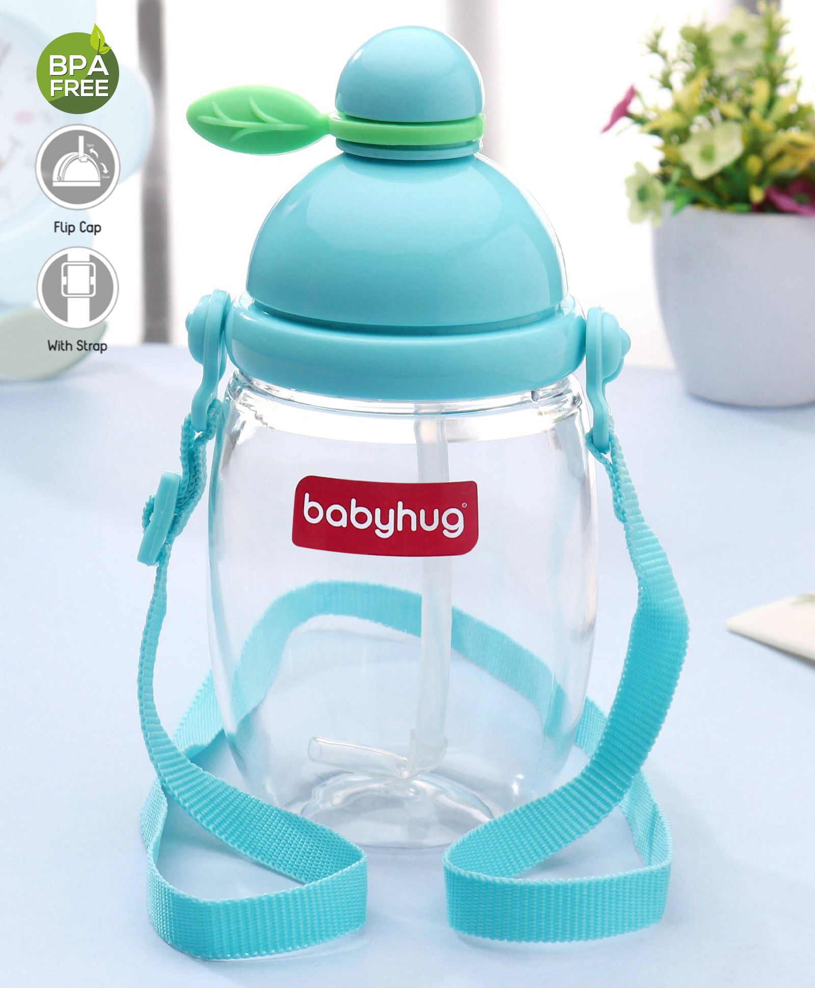 Babyhug Round Straw Sipper with Carrying Strap Blue - 410 ml-image-10