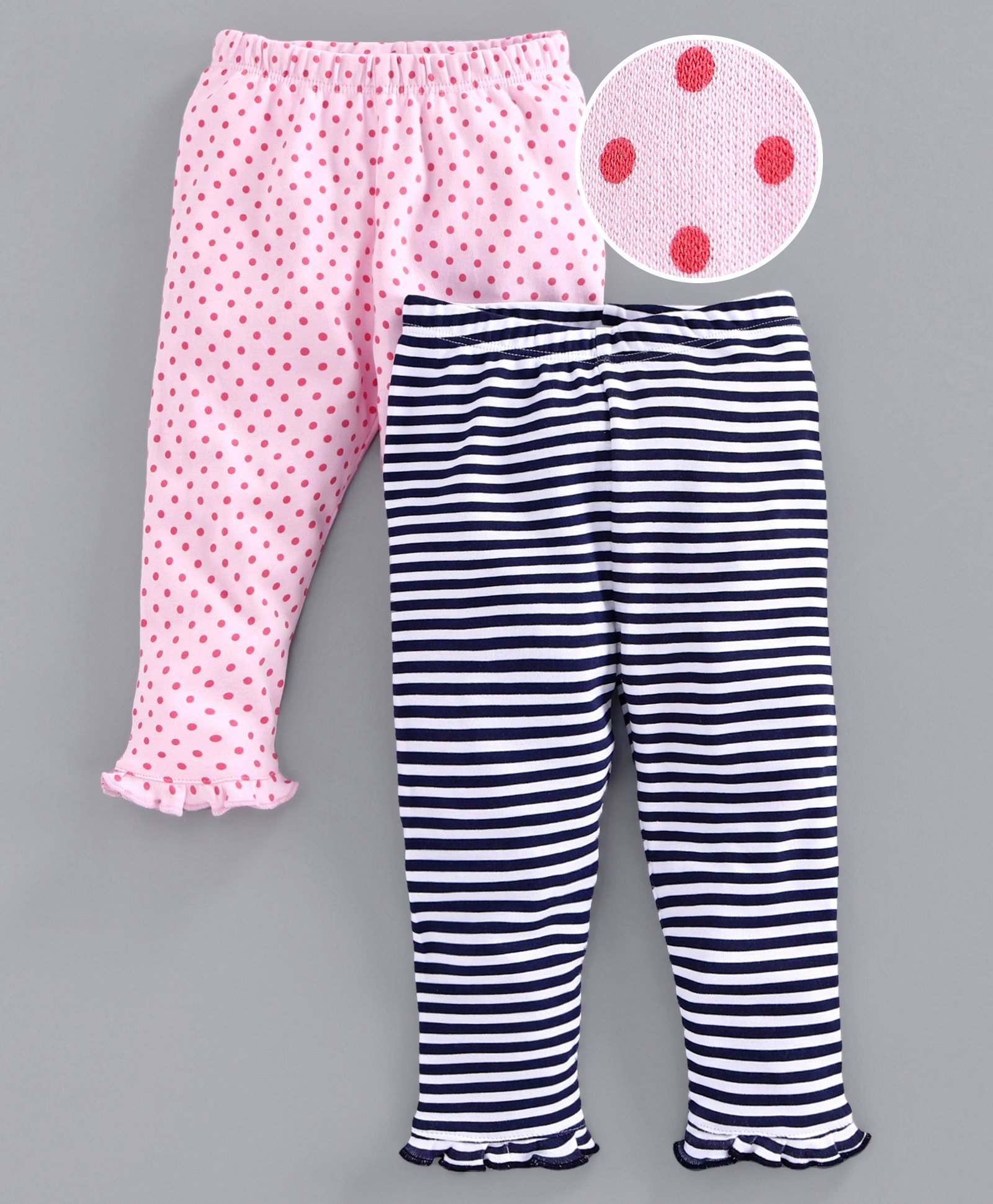 Babyoye Cotton Full Length Printed & Striped Leggings - Pink Navy-image-30