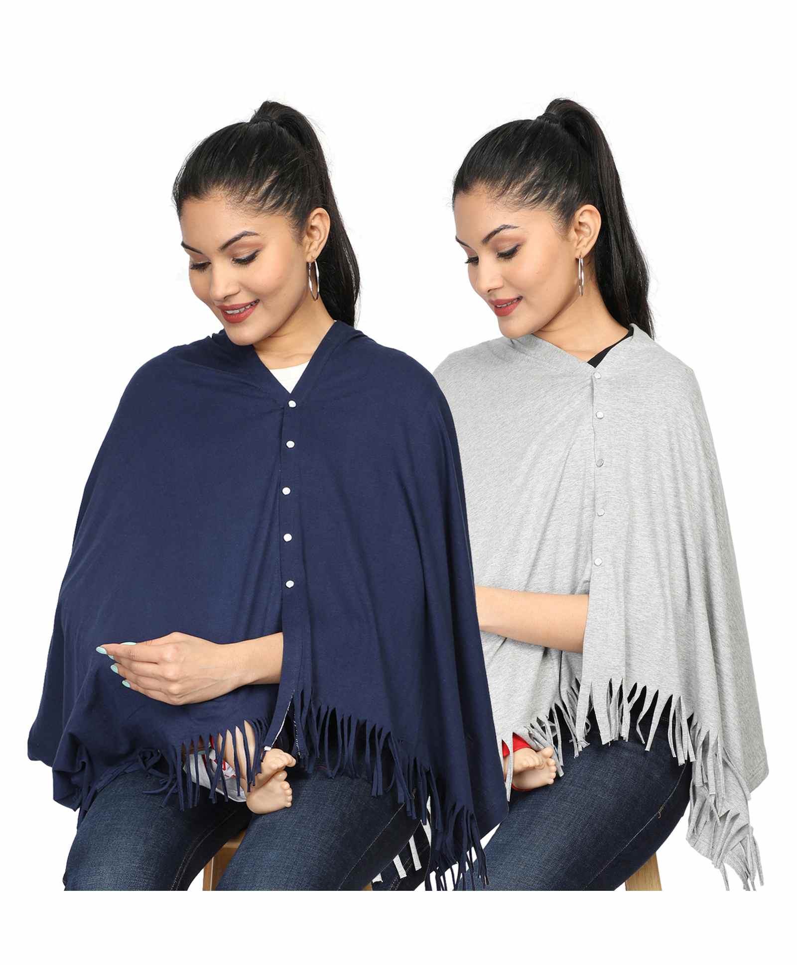 Nene Multi Purpose Nursing Shawl Pack of 2 - Grey Navy Blue-image-31
