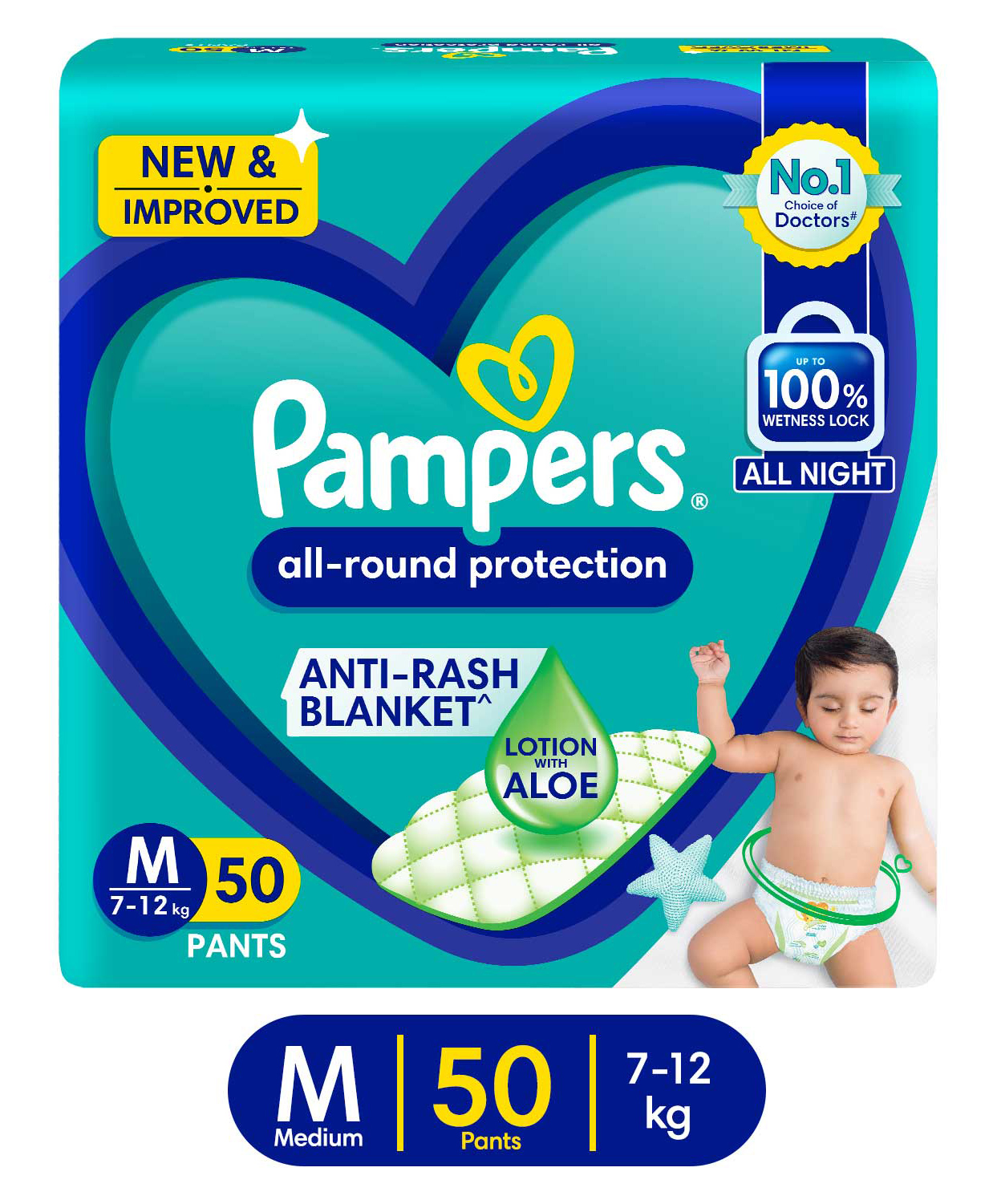 mineraal Luik heet Pampers All round Protection Pants Medium size baby diapers (MD) 50 Count  Lotion with Aloe Vera Online in India, Buy at Best Price from FirstCry.com  - 3597340