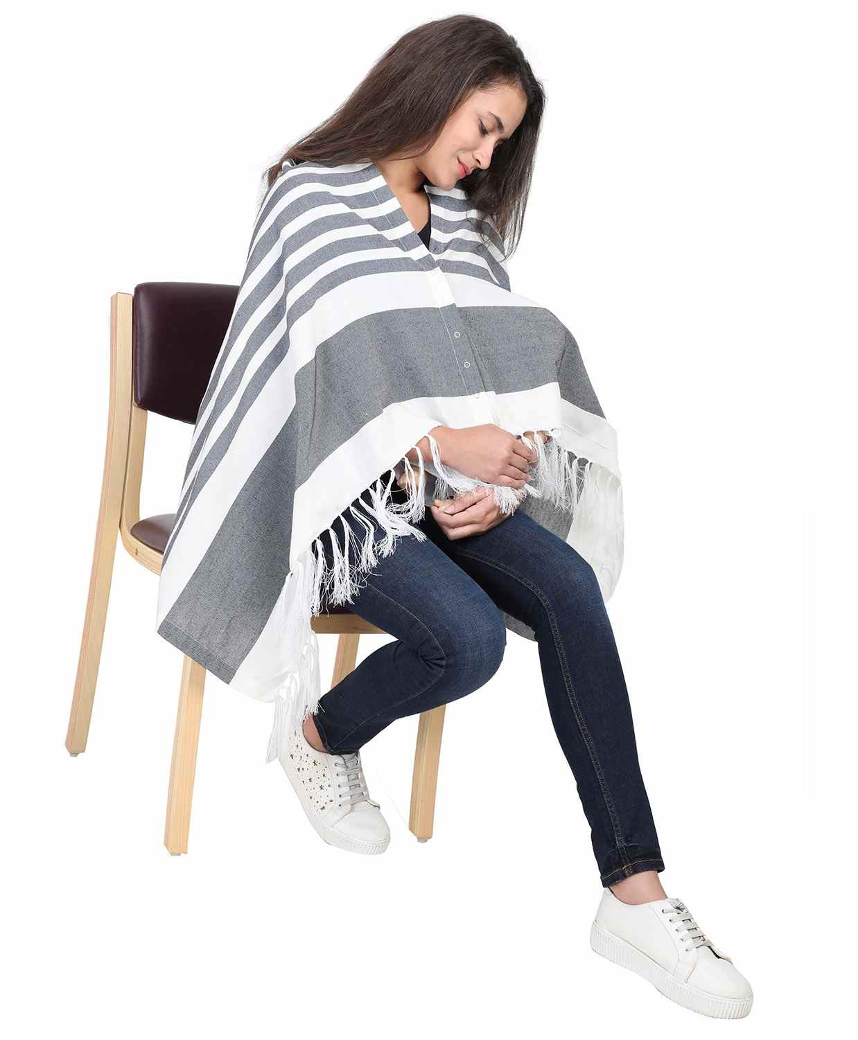 Lulamom Striped Nursing Shawl - Navy Blue-image-25