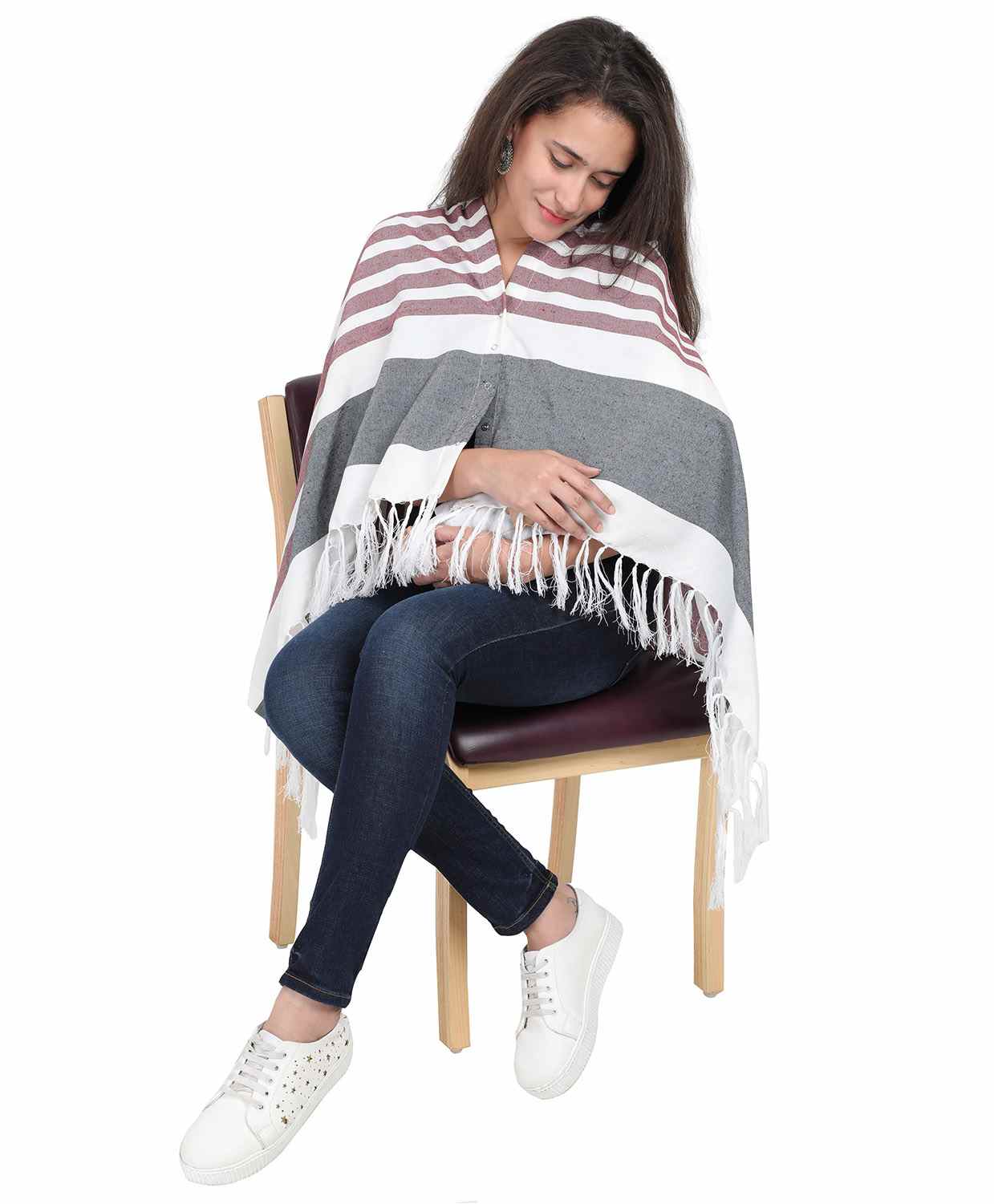 Lulamom Striped Nursing Shawl - Maroon-image-15