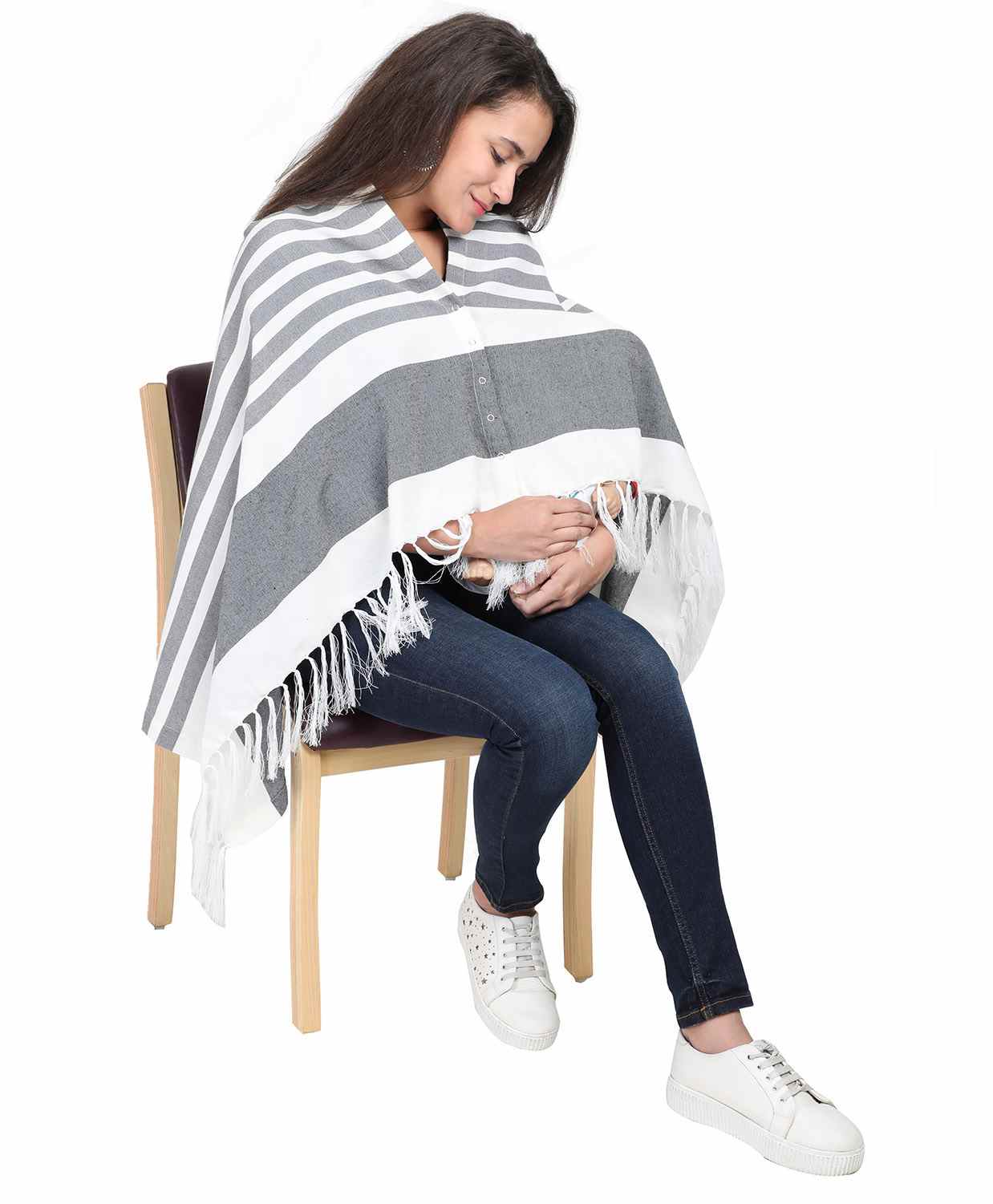 Lulamom Striped Nursing Shawl - Grey-picture-0