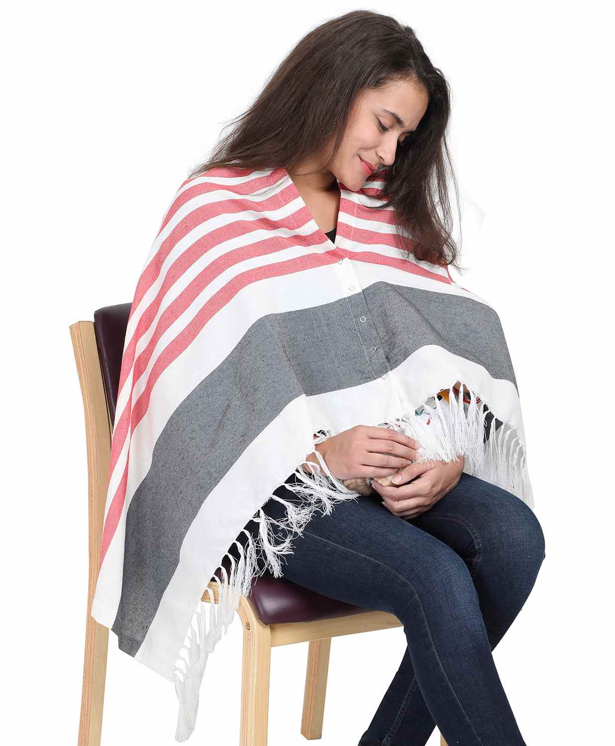 Lulamom Striped Nursing Shawl - Red-image-3