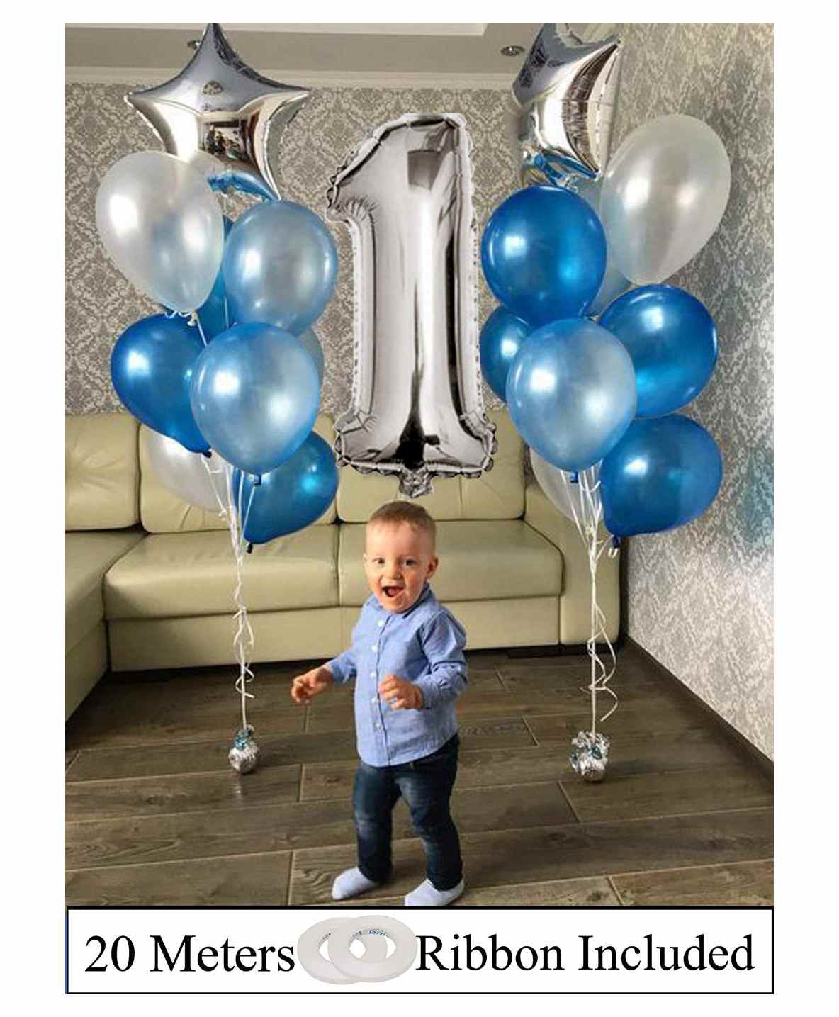Amfin Balloons With 2 Ribbon Rolls Blue Silver - Pack of 20-image-47