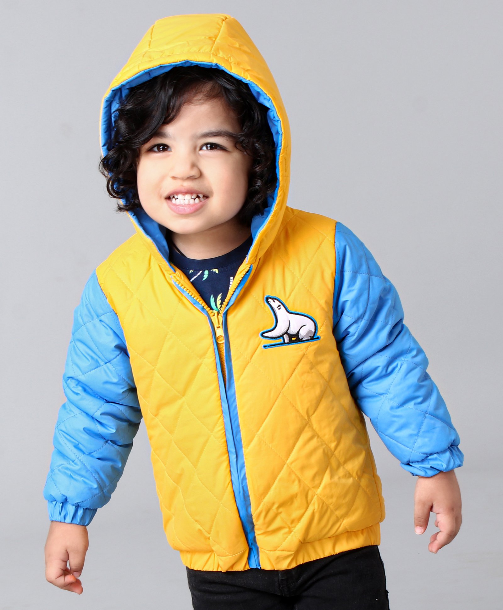 Babyoye Full Sleeves Hooded Reversible Jacket - Yellow Blue-image-15