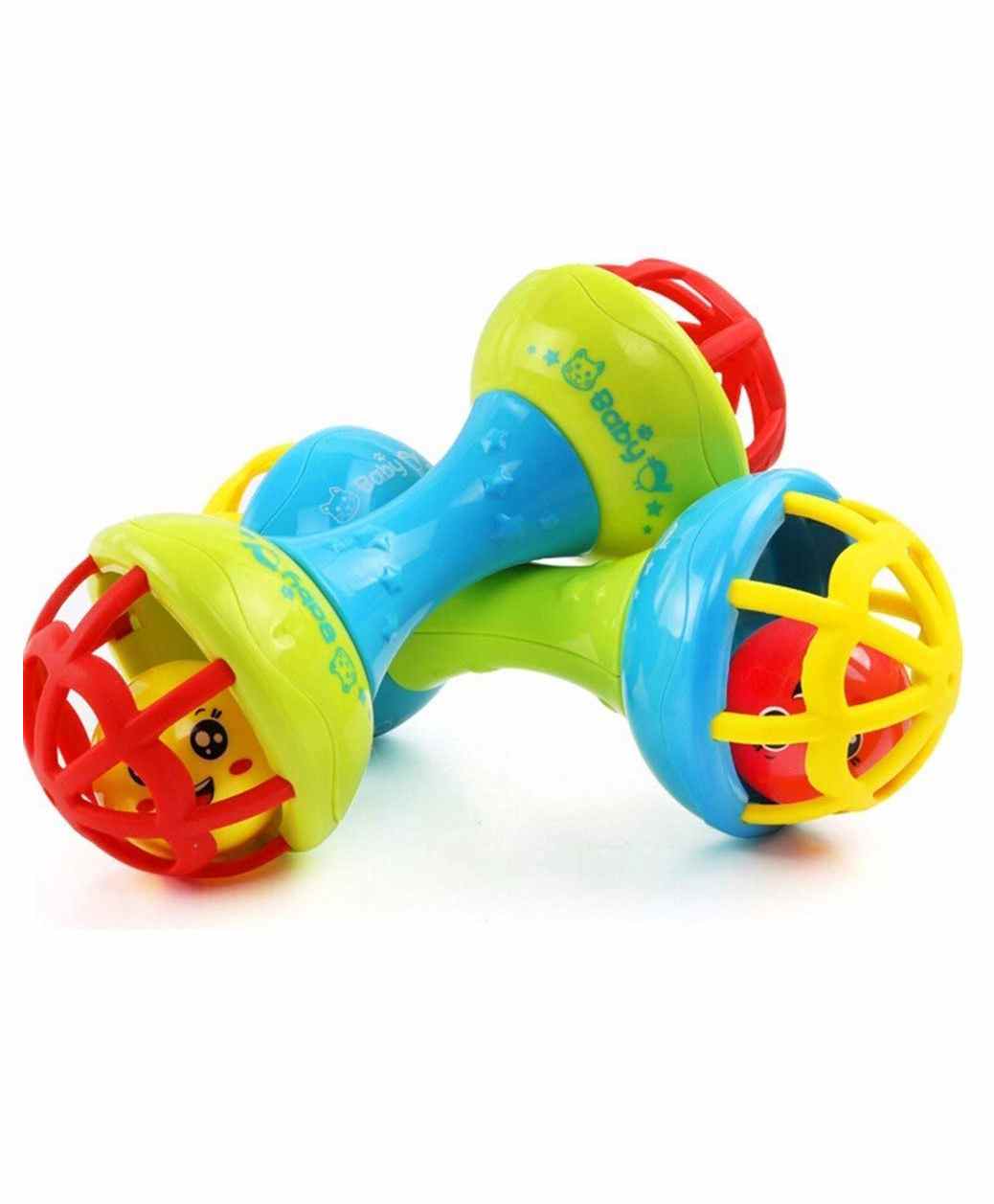 Yamama Baby Dumb Bell Shaped Rattle Teether Pack of 2 - Multicolor-image-44