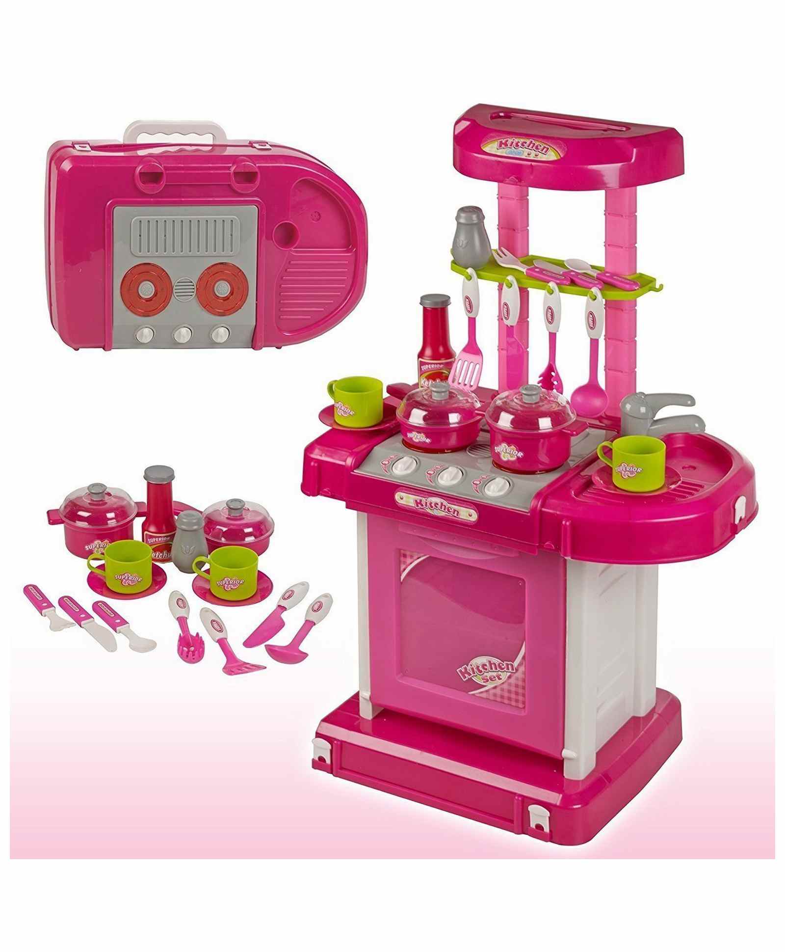 Yamama Battery Operated Pretend Play Kitchen Set Pink - 18 Pieces-image-46