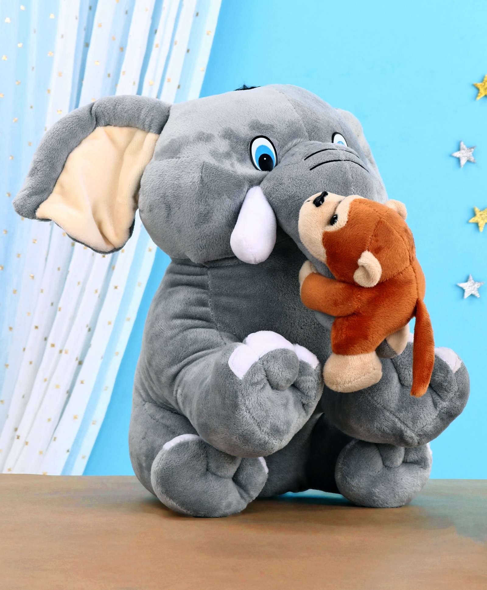 Toytales Elephant with Monkey Soft Toy Grey Brown - Height 30 cm-image-49
