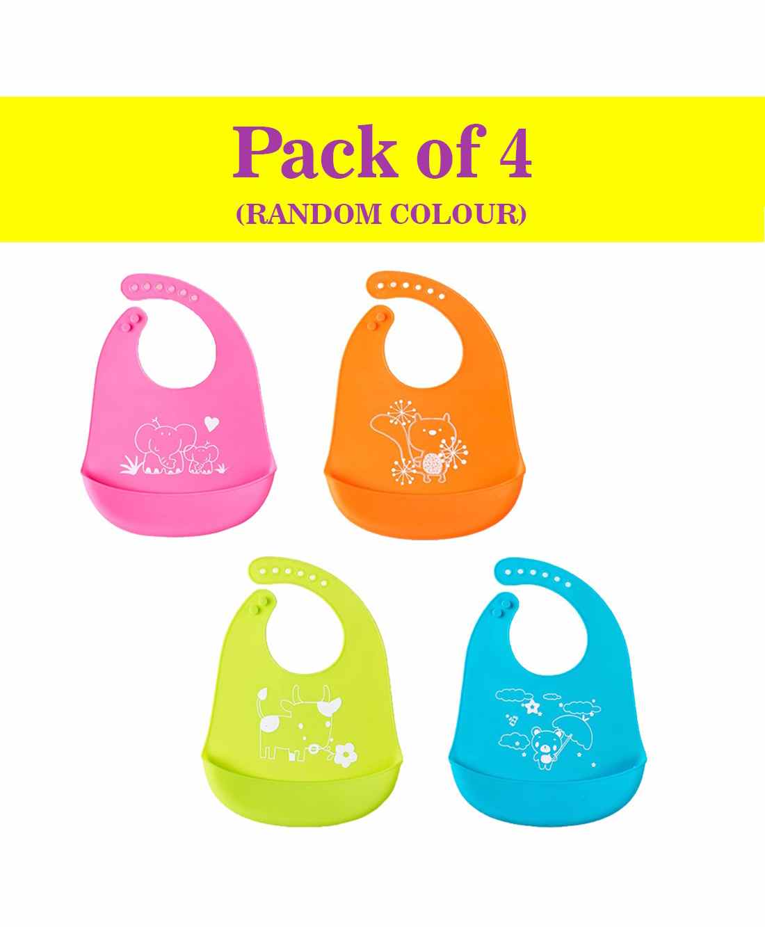 Syga Waterproof Silicone Bibs with Crumb Catcher - Pack of 4(Color May Vary)-image-8