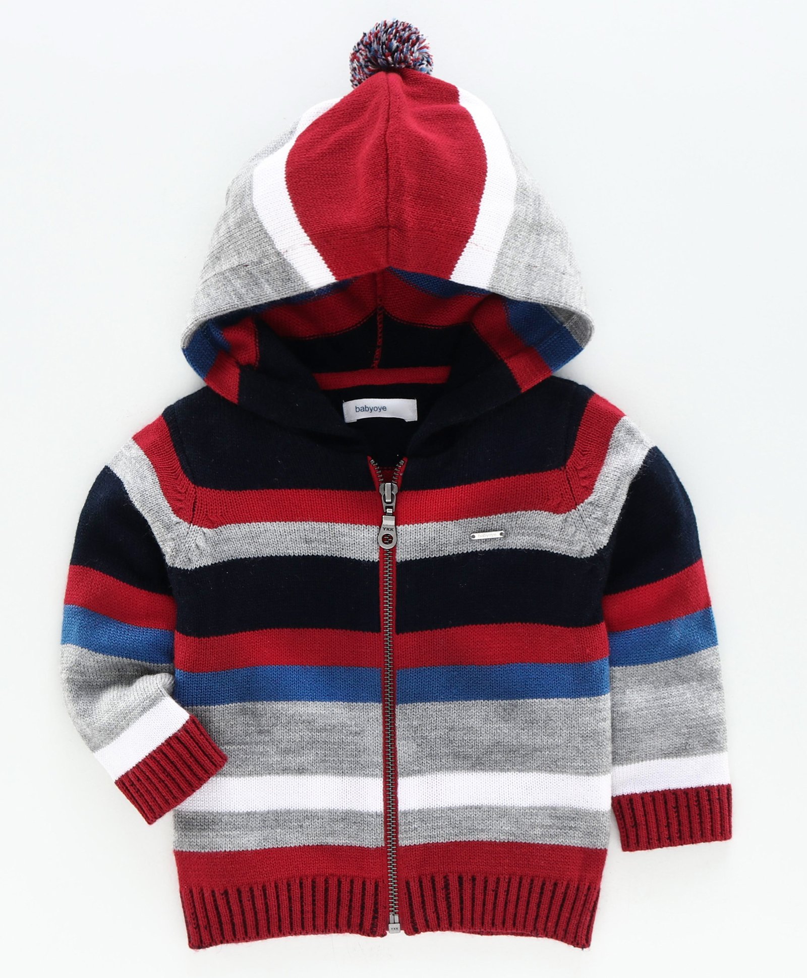 Babyoye Front Open Hooded Sweater Striped - Multicolor-image-44
