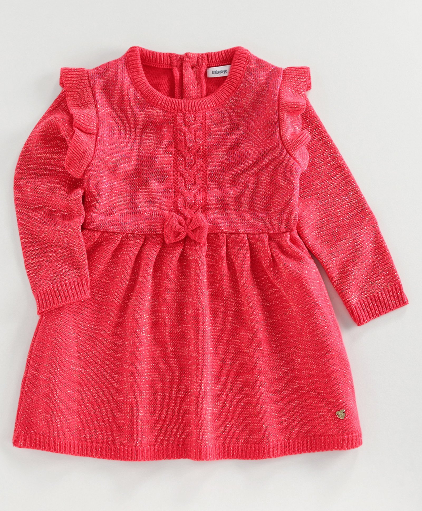 Sleeves Woolen Dress - Pink for Girls 