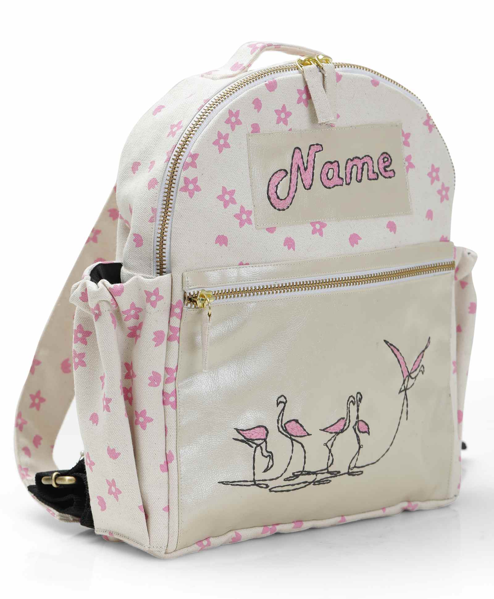 Mi Dulce An'ya Printed School Bag Flamingo Embroidery White Pink - 16 Inches-picture-20