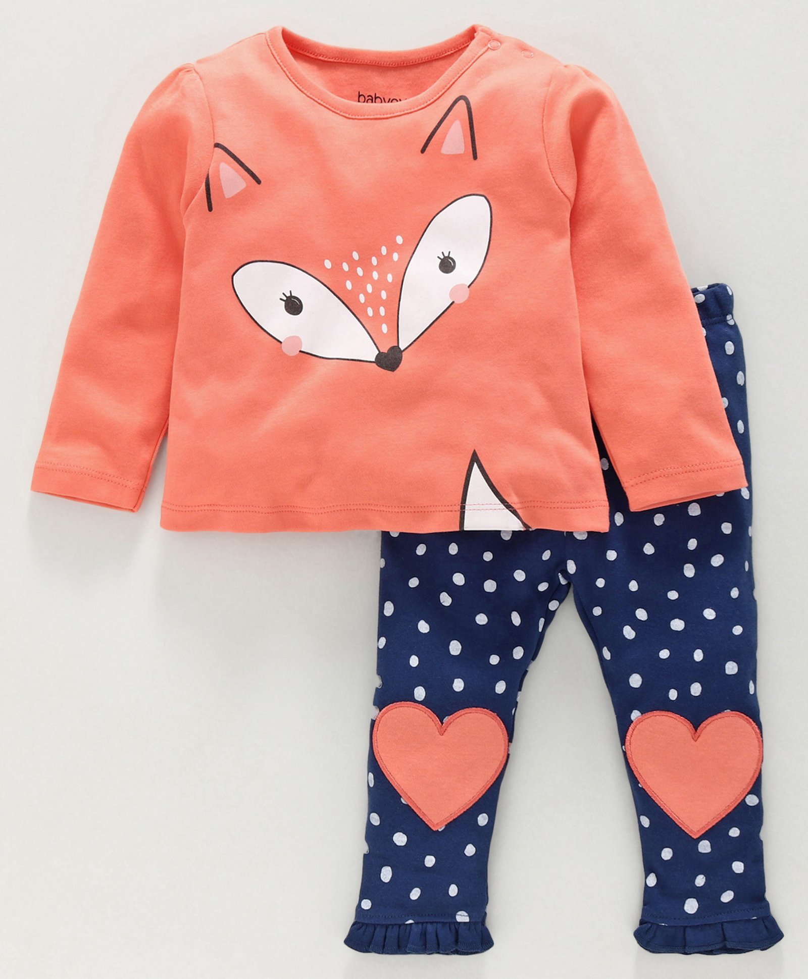 Babyoye Winter Wear Cotton Full Sleeves Tee & Bottoms Fox Print - Coral Navy Blue-image-10