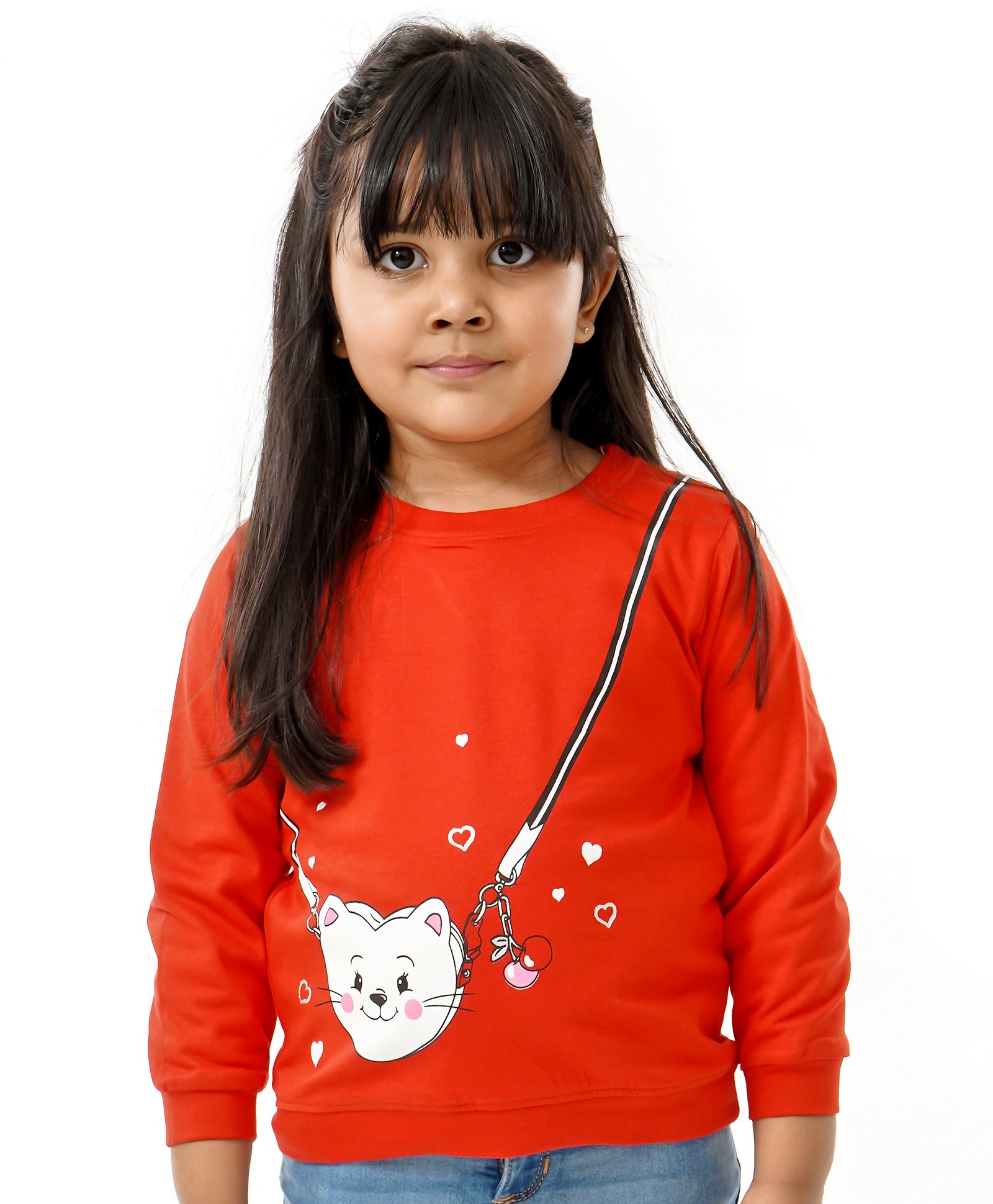Babyoye Full Sleeves Reversible Sweatshirt Kitty Print - Orange White-image-33