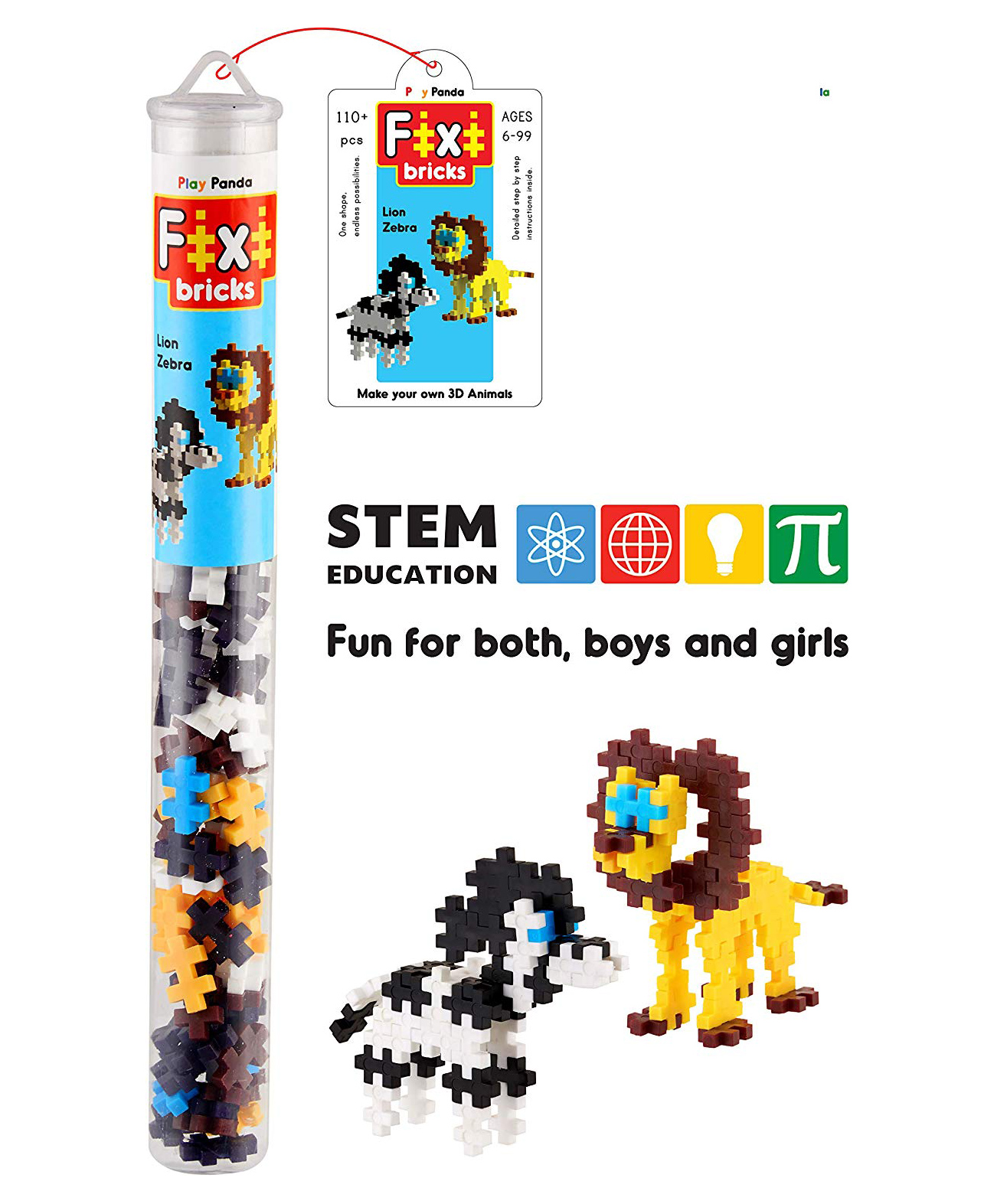 Play Panda Fixi Bricks Jungle Tube 2 Lion & Zebra - 110 Pieces-picture-21