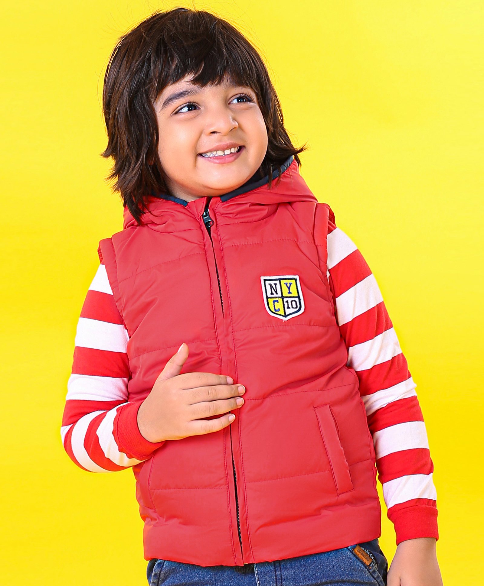 Babyhug Sleeveless Hooded Jacket Text Patch - Red-image-35