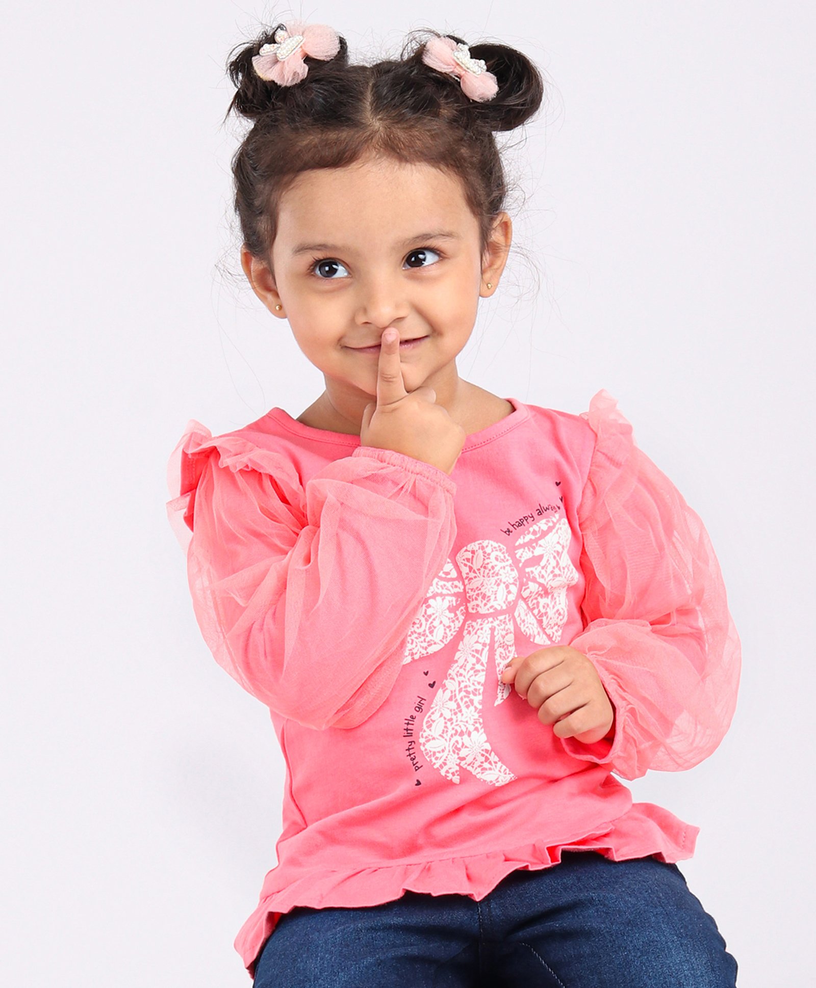 Babyoye 95% Cotton 5% Lycra Peasant Full Sleeves Top Bow Print - Pink-image-11