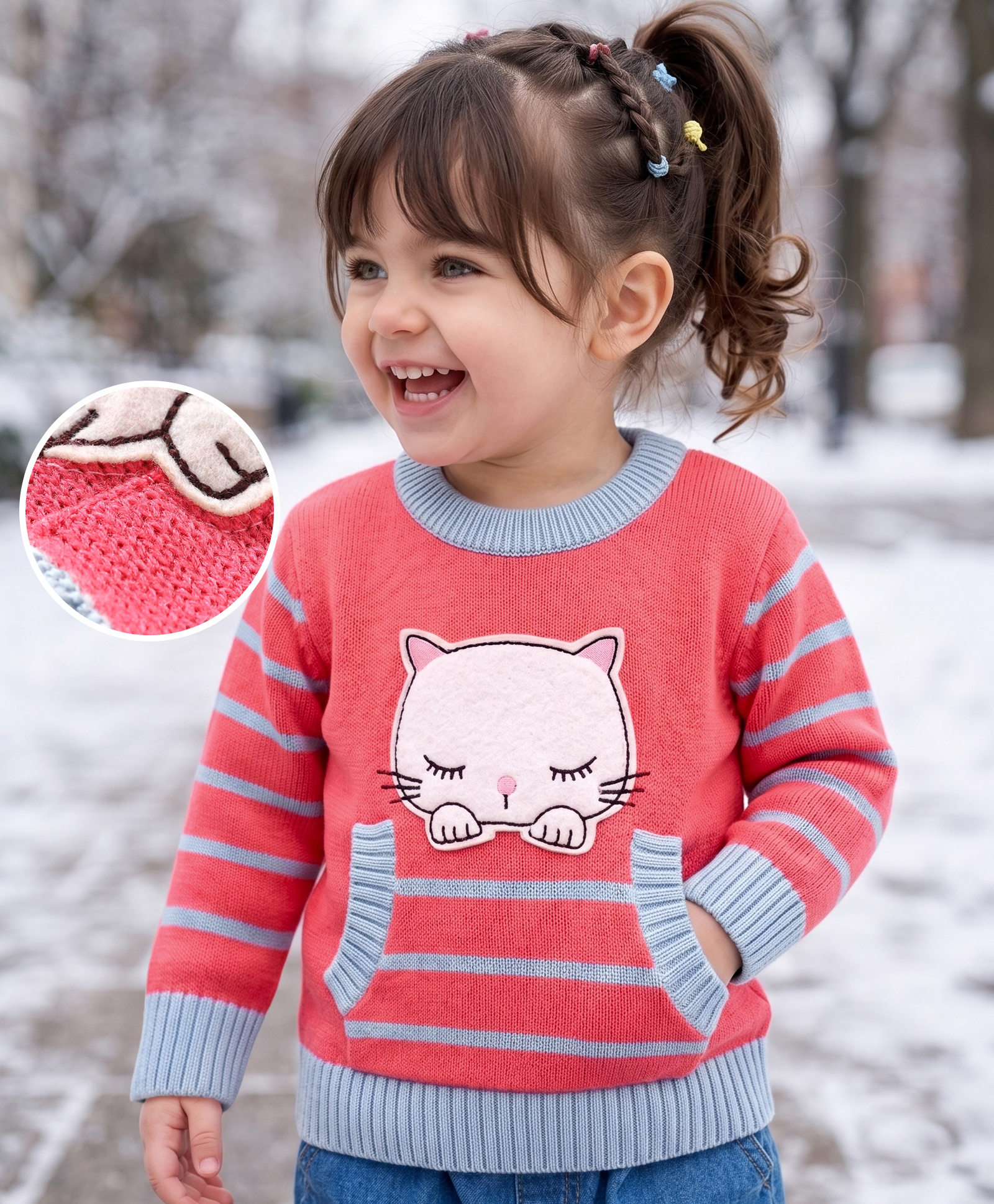 Babyoye Full Sleeves Sweater Kitty Patch - Pink-image-46