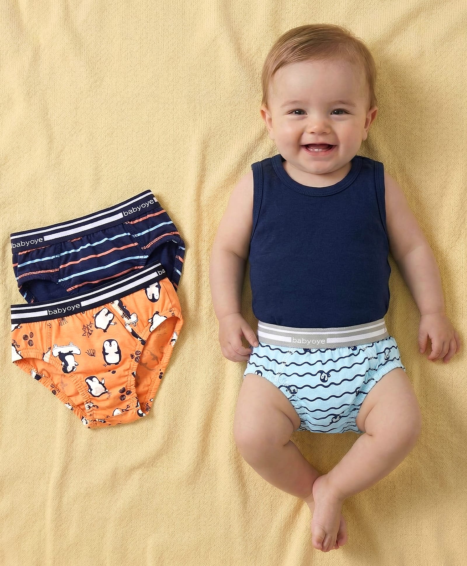 Babyoye Cotton Briefs Penguin Print Pack of 3 - Blue Orange-image-37