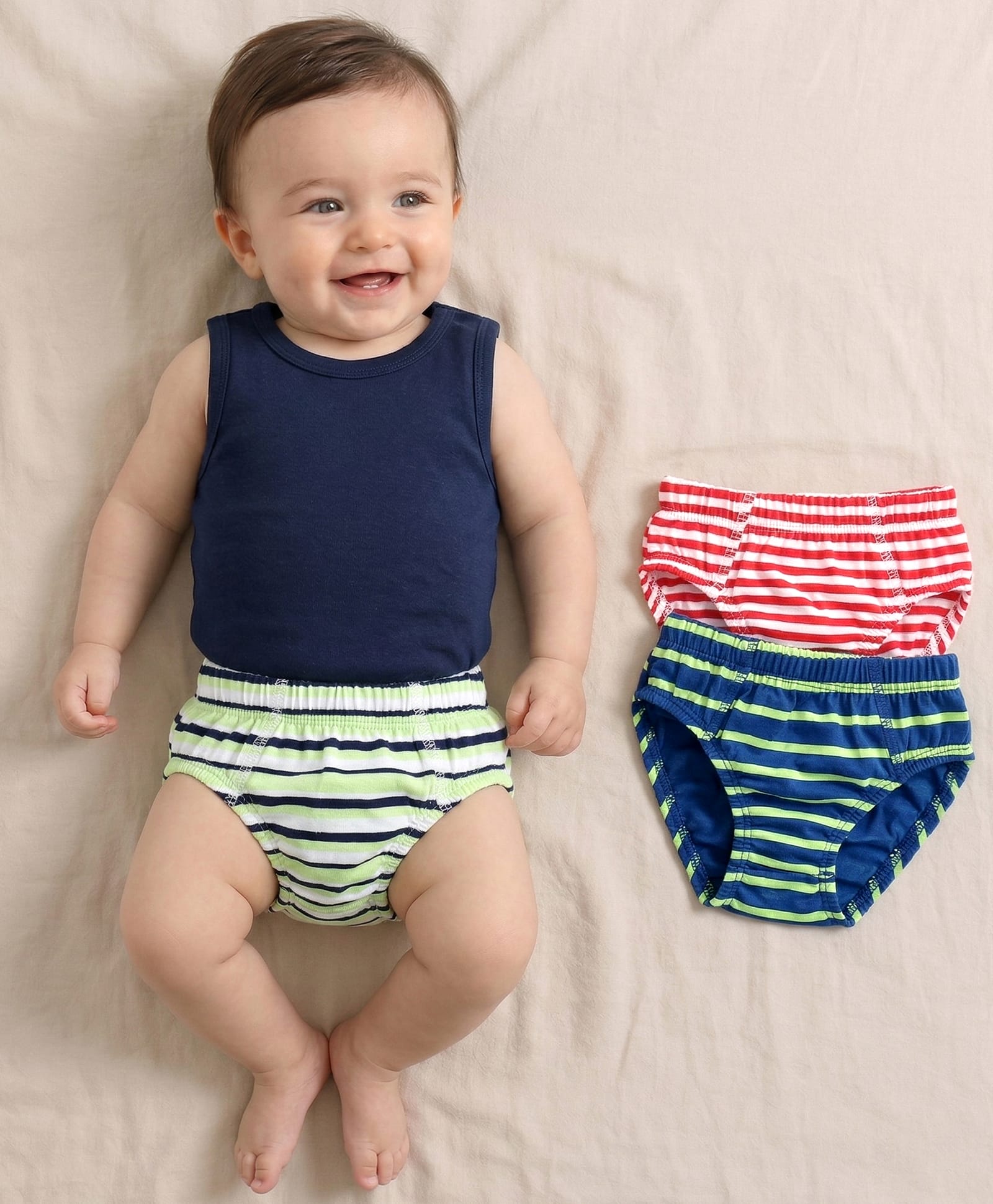 Babyoye Cotton Striped Anti-Bacterial Briefs Pack of 3 - Red Blue-image-1