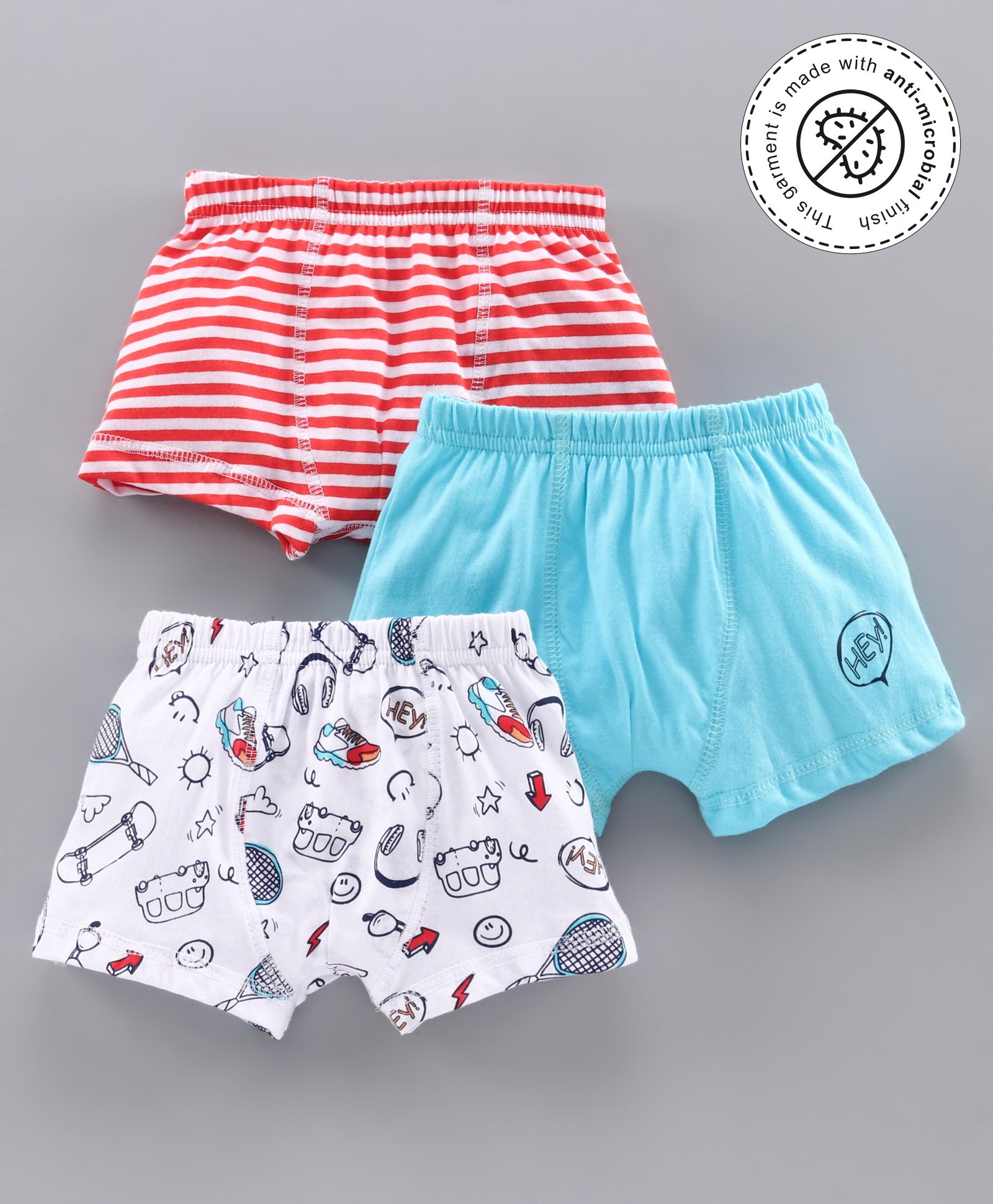 Babyoye Cotton Trunks Multiprint Pack of 3 - Blue White Red-image-20