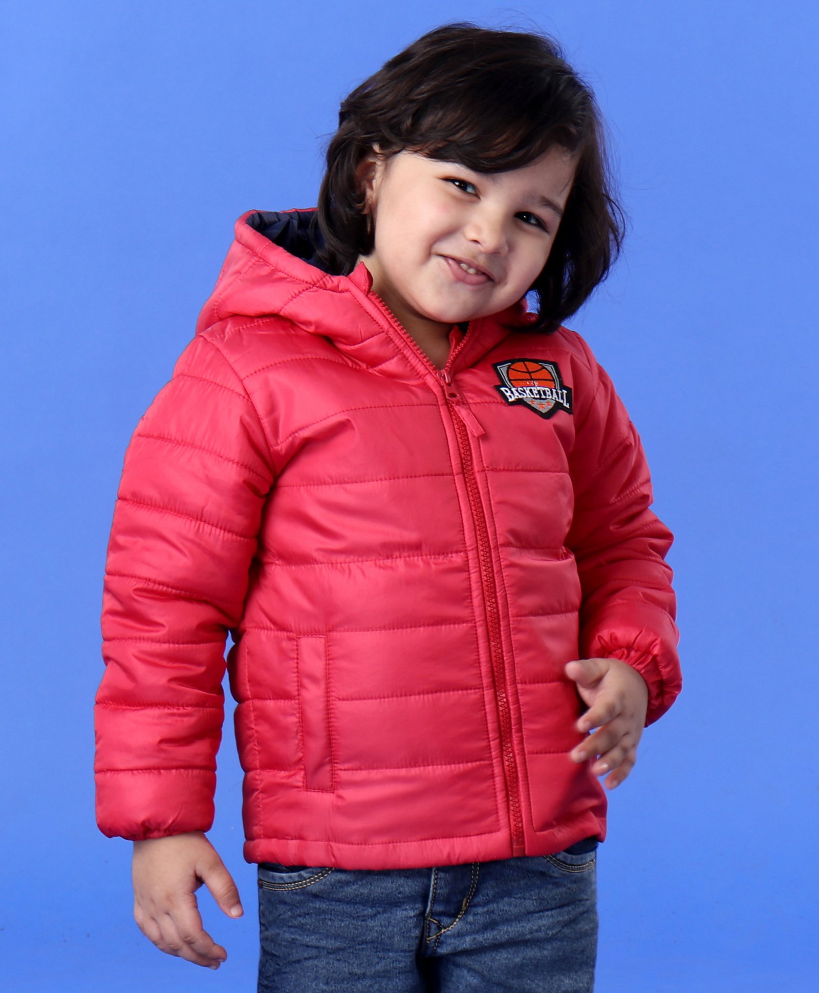 Babyhug Full Sleeves Hooded Padded Winter Jacket Basketball Patch - Red-image-34