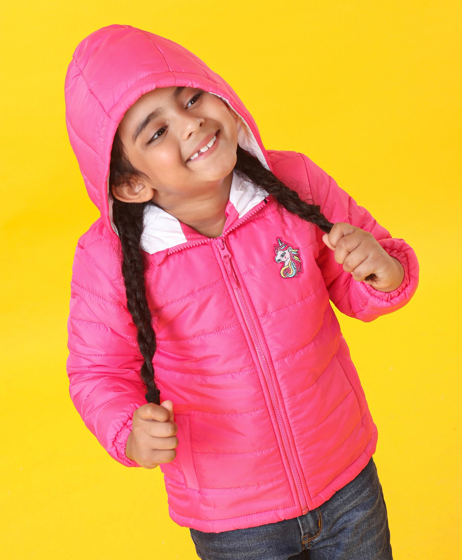 Babyhug Full Sleeves Hooded Padded Winter Jacket Basketball Patch - Pink-image-35
