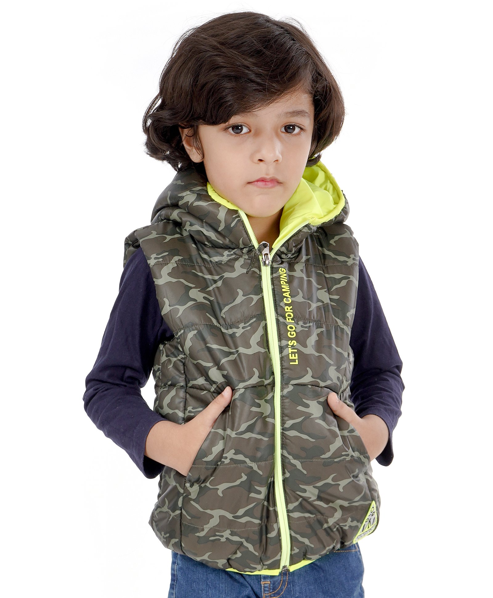 Babyhug Sleeveless Hooded Quilted Jacket Camouflage Print - Green-image-11
