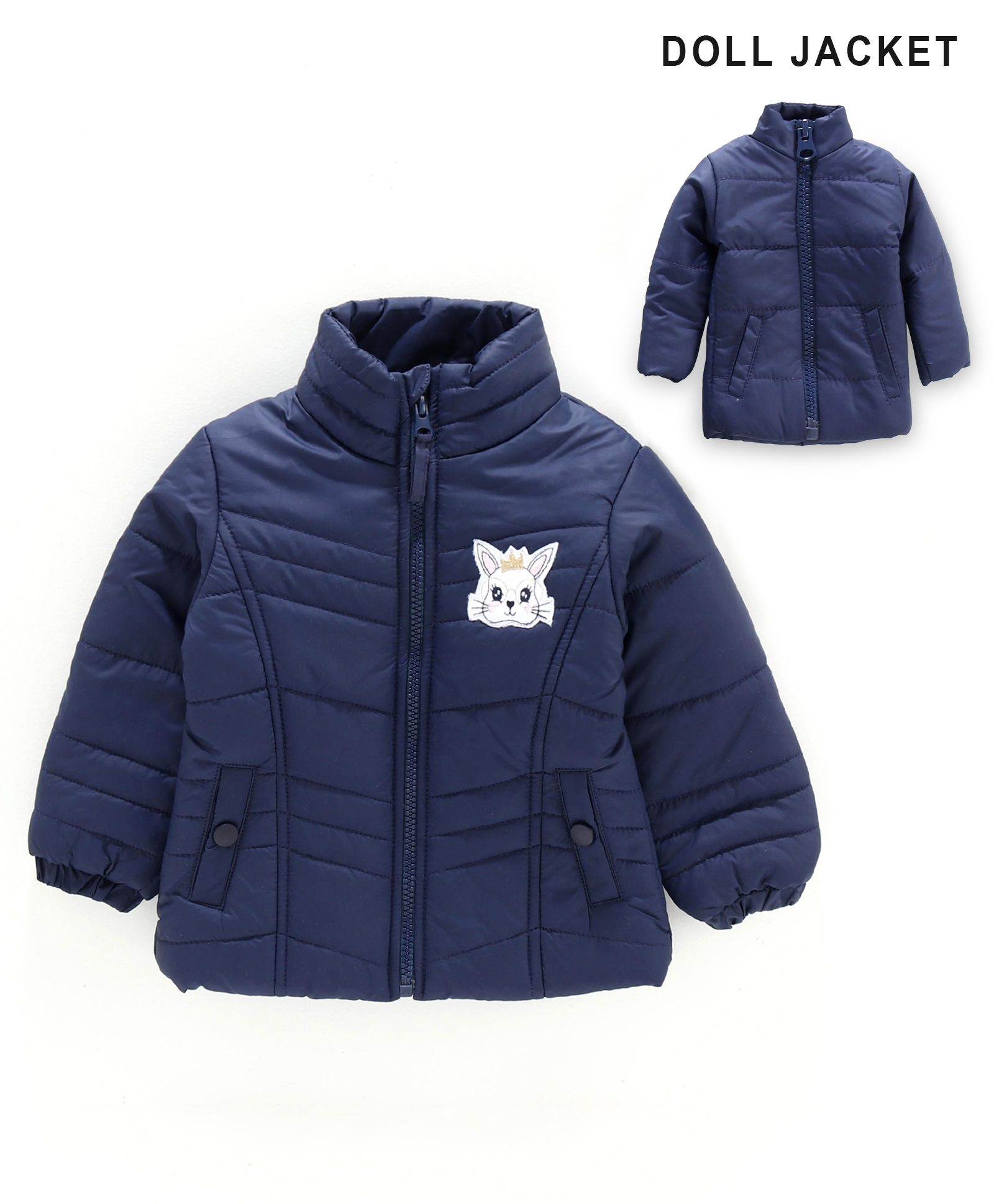 Babyhug Full Sleeves Padded Jacket with Doll Jacket Bunny Patch - Navy-image-6