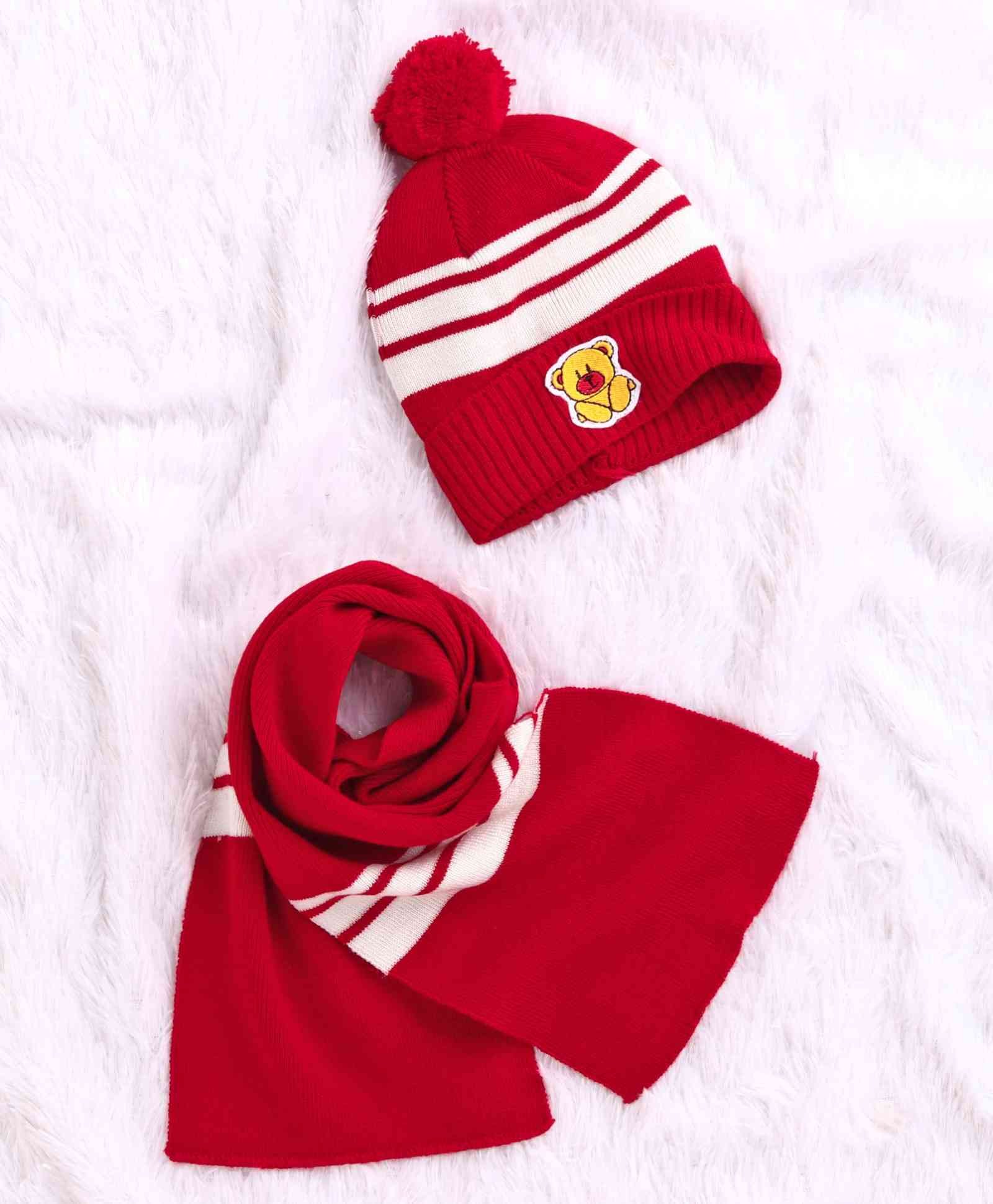 Babyhug Woollen Cap With Muffler Red - Diameter 10.5 cm-picture-17