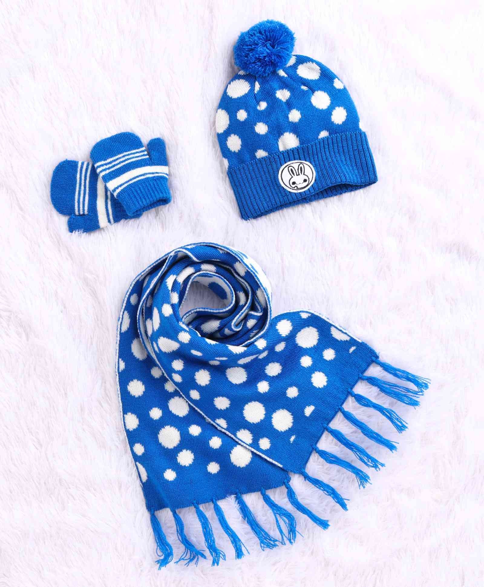 Babyhug Woollen Cap Set Polka Dot Design Aqua & White - Diameter 10 cm-image-24