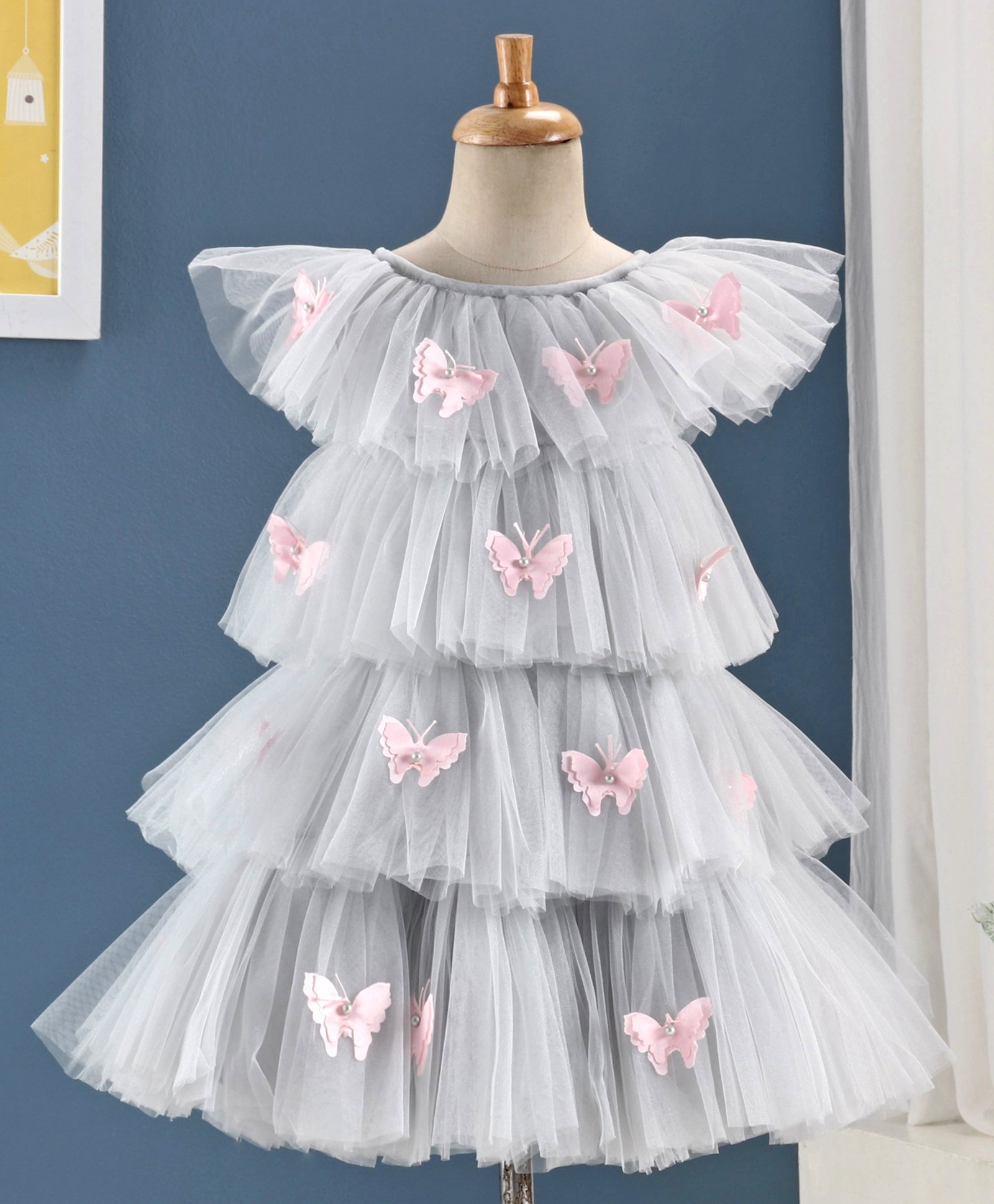 Download Buy Enfance Layered Cap Sleeves Butterfly Applique Dress Grey For Girls 0 3 Months Online In India Shop At Firstcry Com 3682388