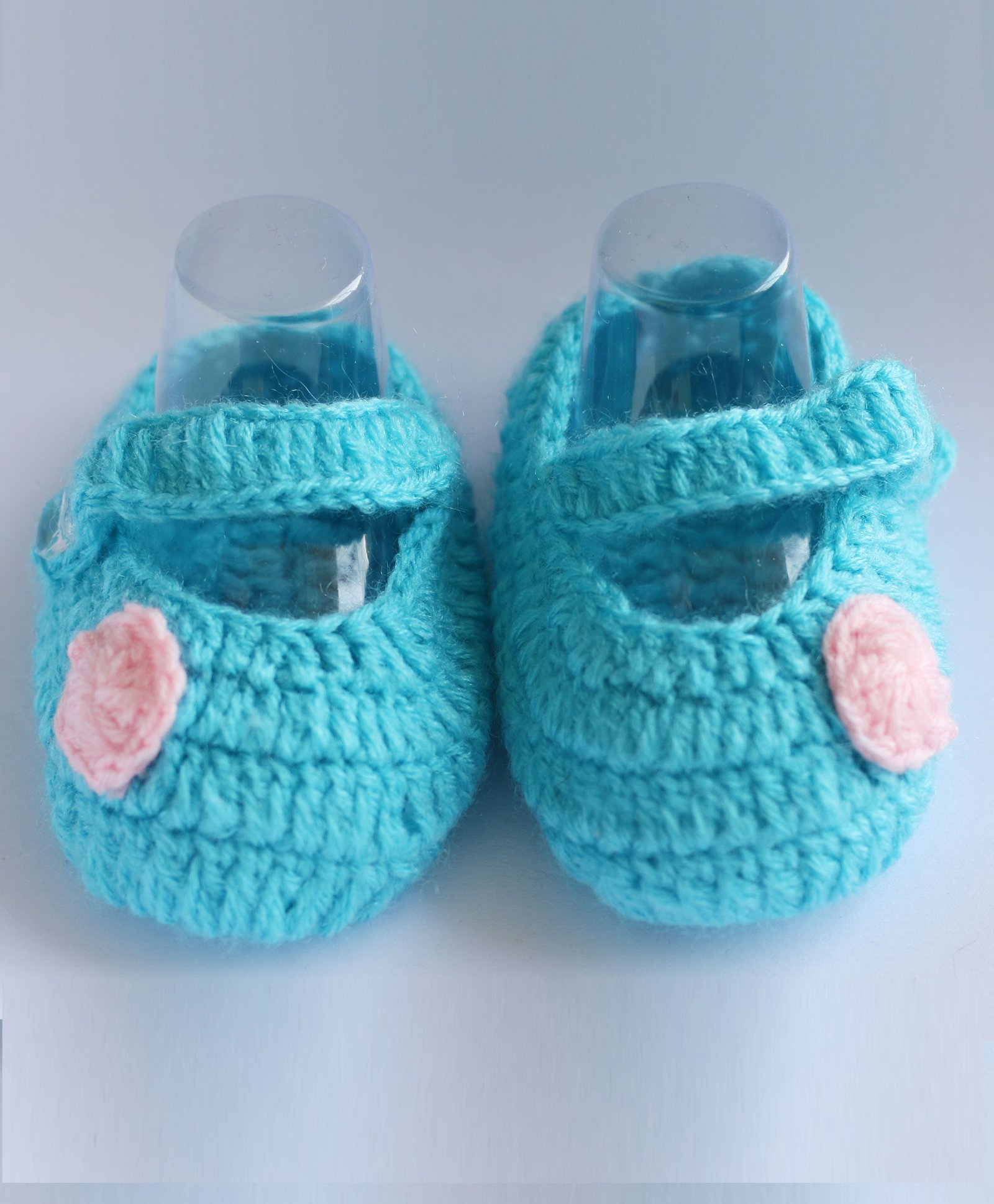 Woonie Flower Design Handmade Booties - Light Blue-image-40