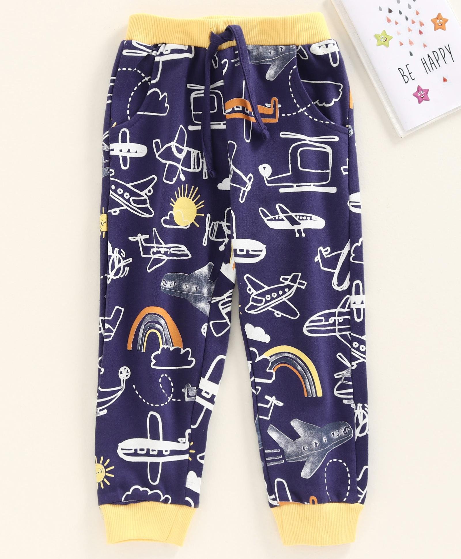 Babyhug Full Length Lounge Pant Aeroplane Print - Navy Blue-image-12