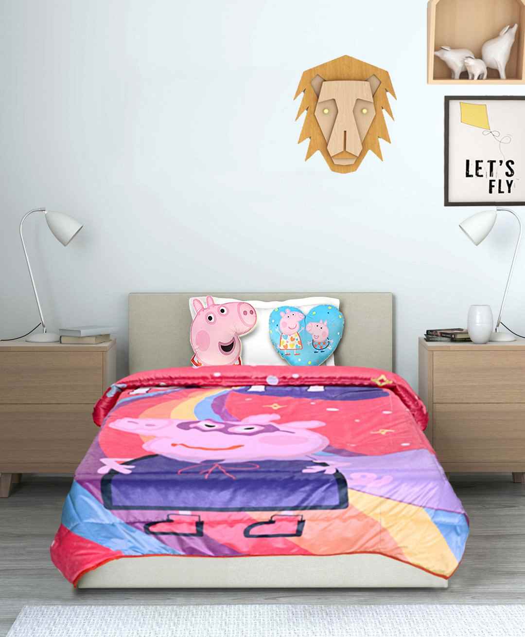 Saral Home Peppa Pig Velvet  Quilt For All Season with 2 Cushions - Pink-image-6