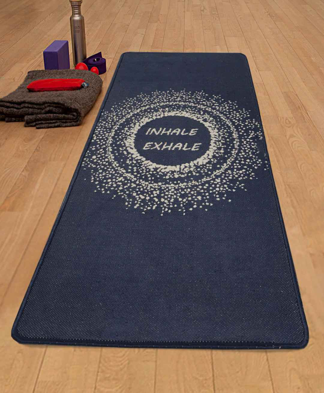 Saral Home Hand Woven Washable Yoga Mat - Navy Blue-image-7