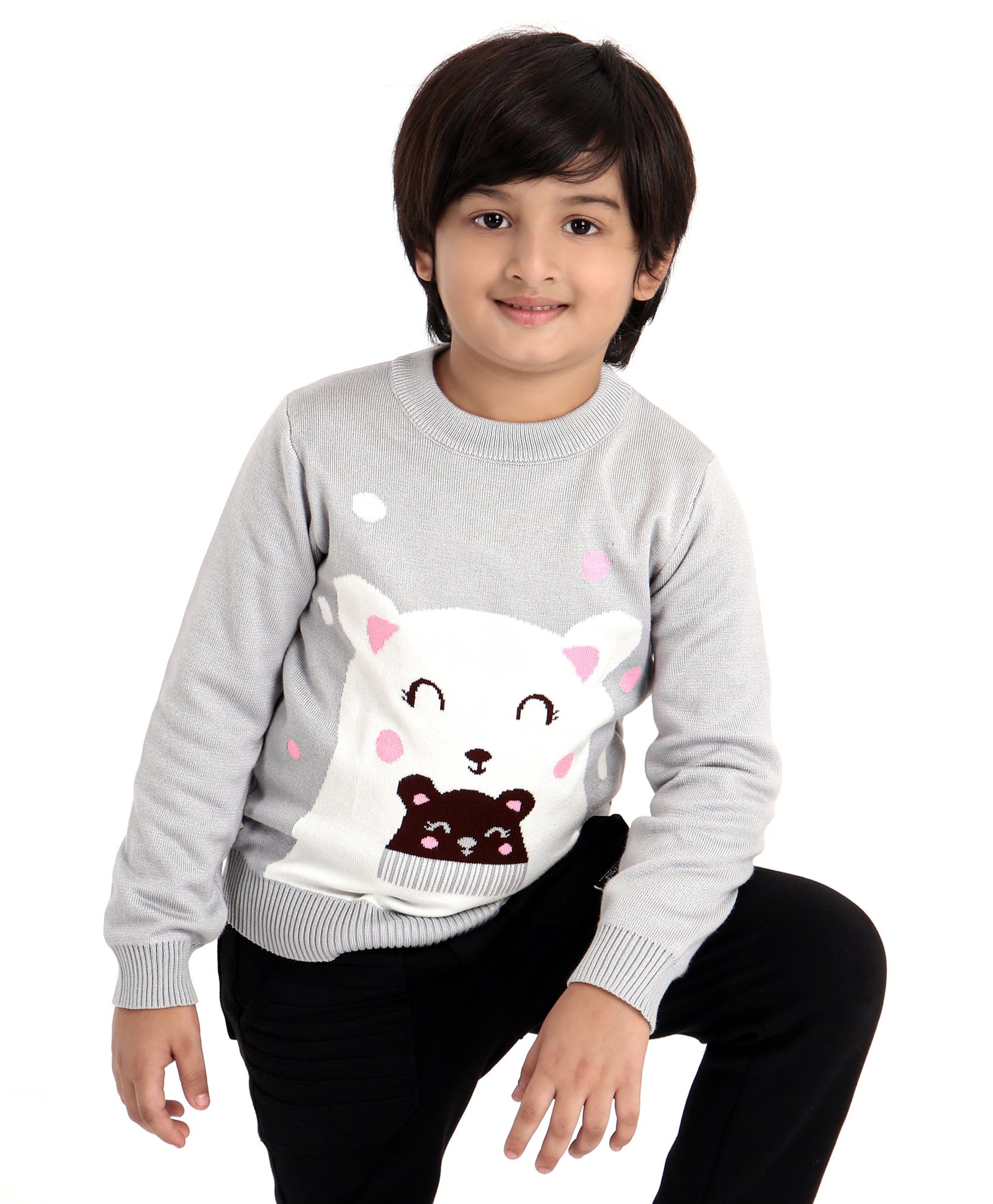 Kookie Kids Full Sleeves Pullover Sweater Bear Design - Grey-image-49