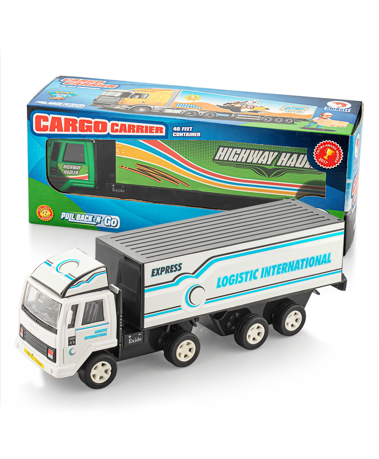 Shinsei Pull Back Action Cargo Carrier Truck Toy - White-picture-36