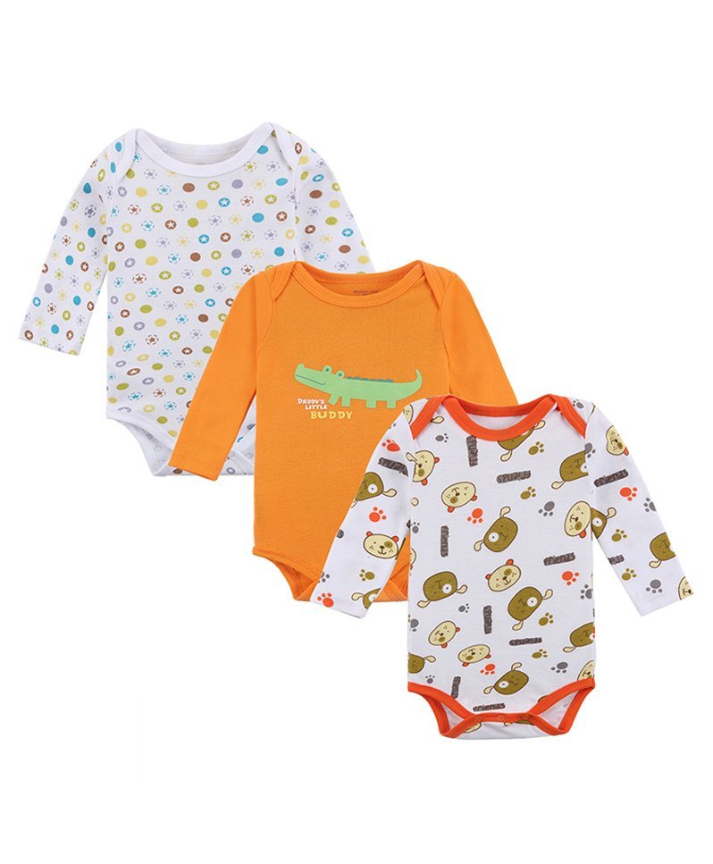 Kookie Kids Full Sleeves Onesie Animal Print Pack of 3 - White Yellow-picture-41