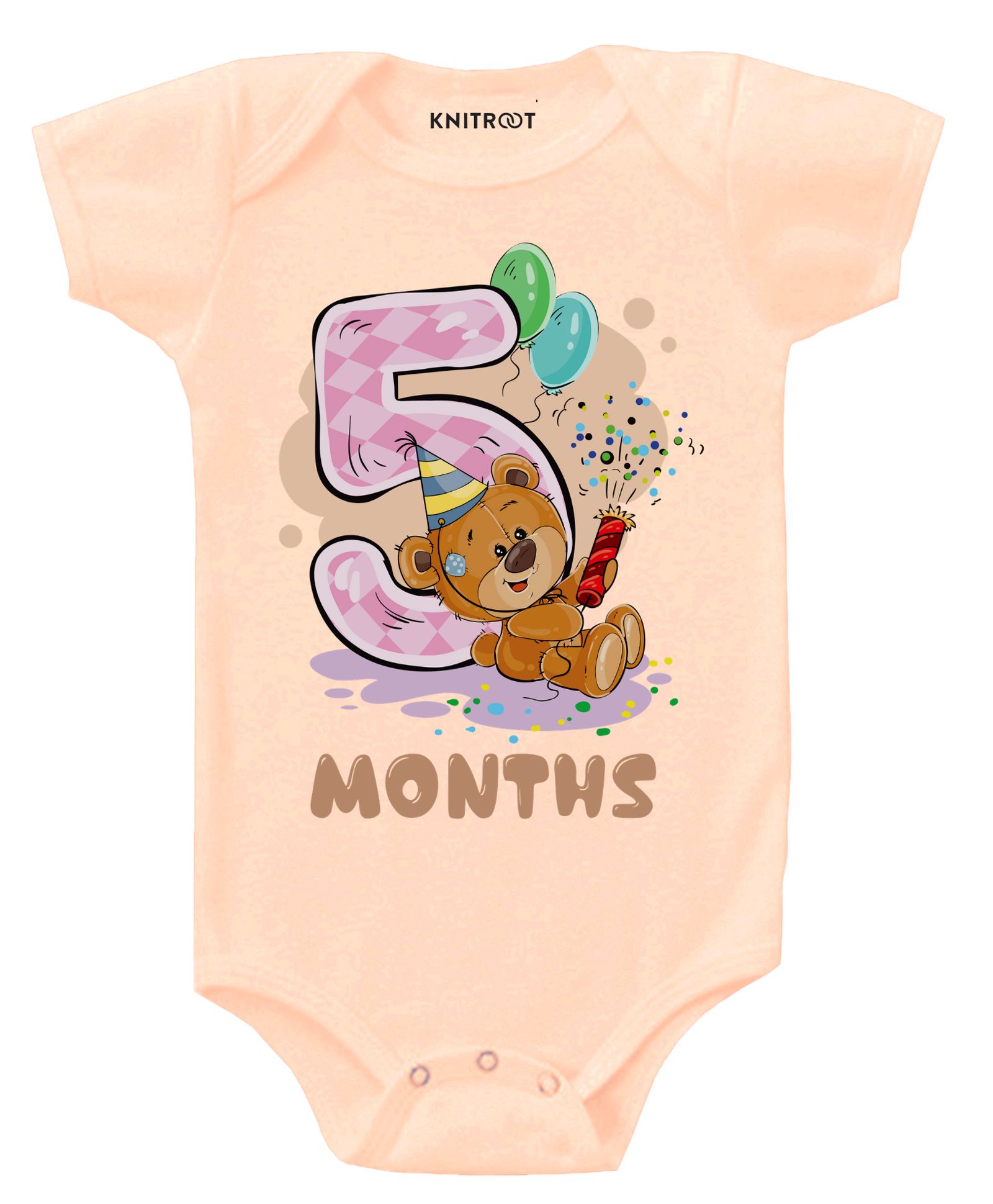 KNITROOT Short Sleeves Teddy 5 Months Printed Onesie - Peach-image-22