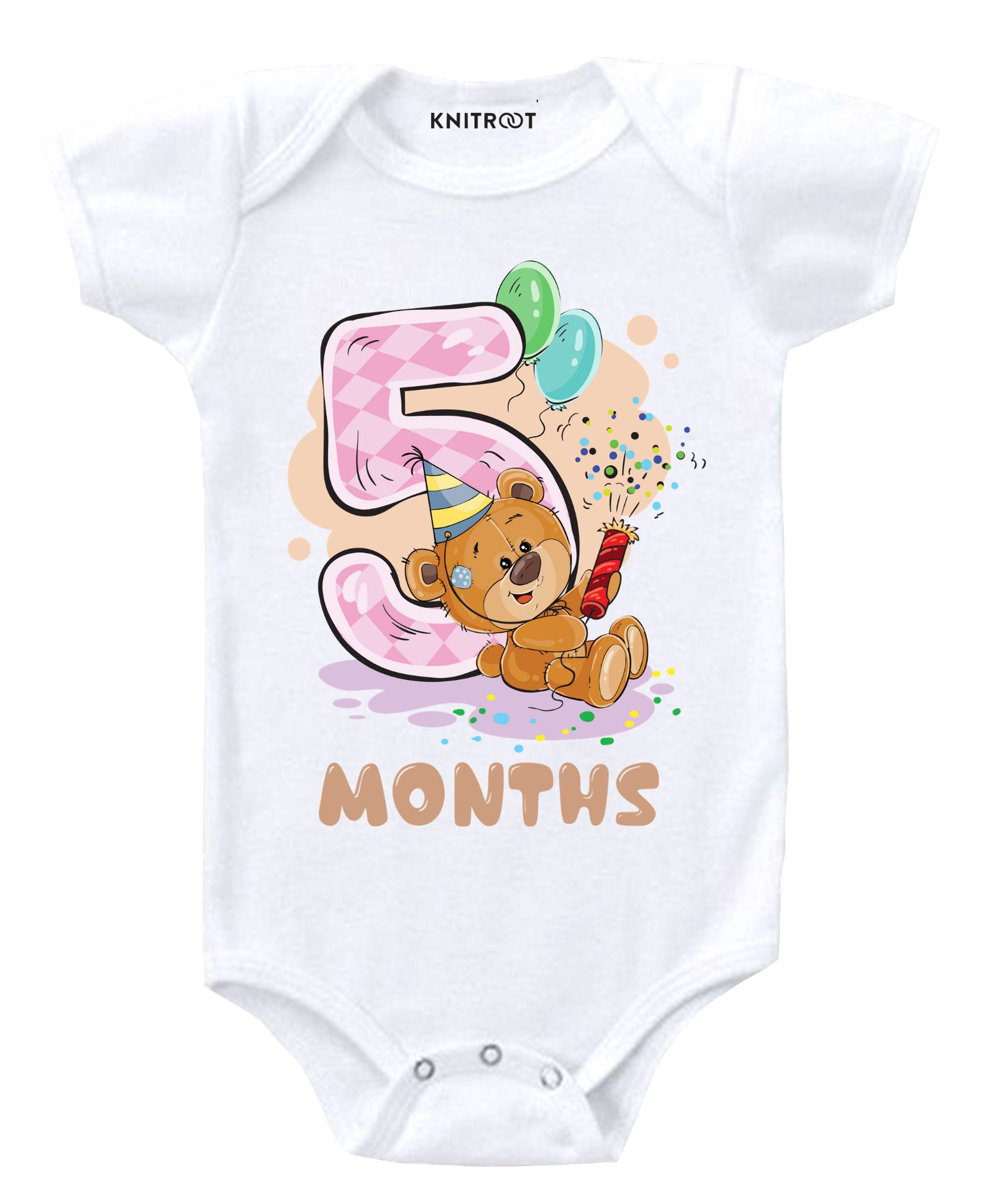 KNITROOT Short Sleeves Teddy 5 Months Printed Onesie - White-image-23