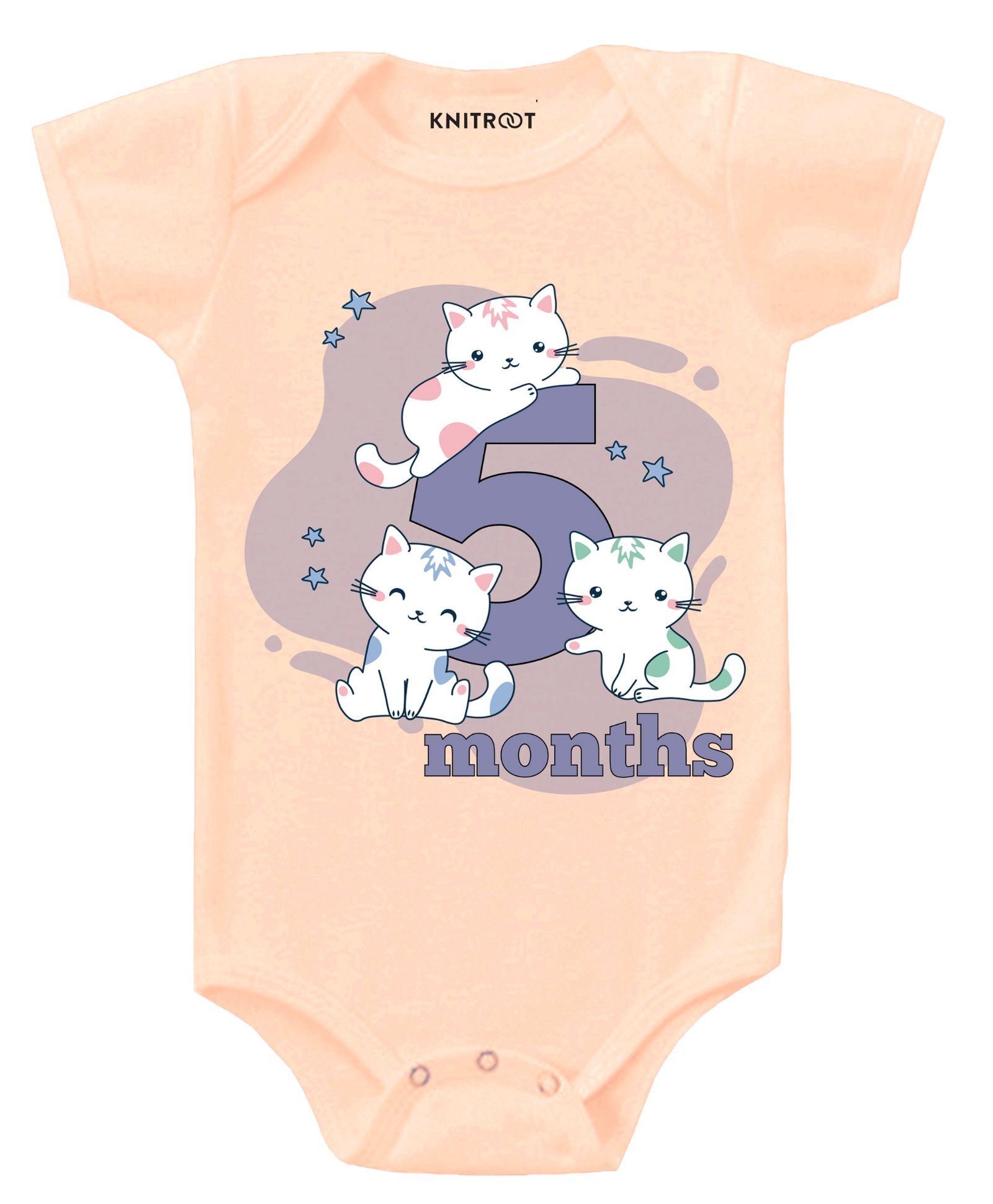 KNITROOT Short Sleeves Cat 5 Months Printed Onesie - Peach-image-39