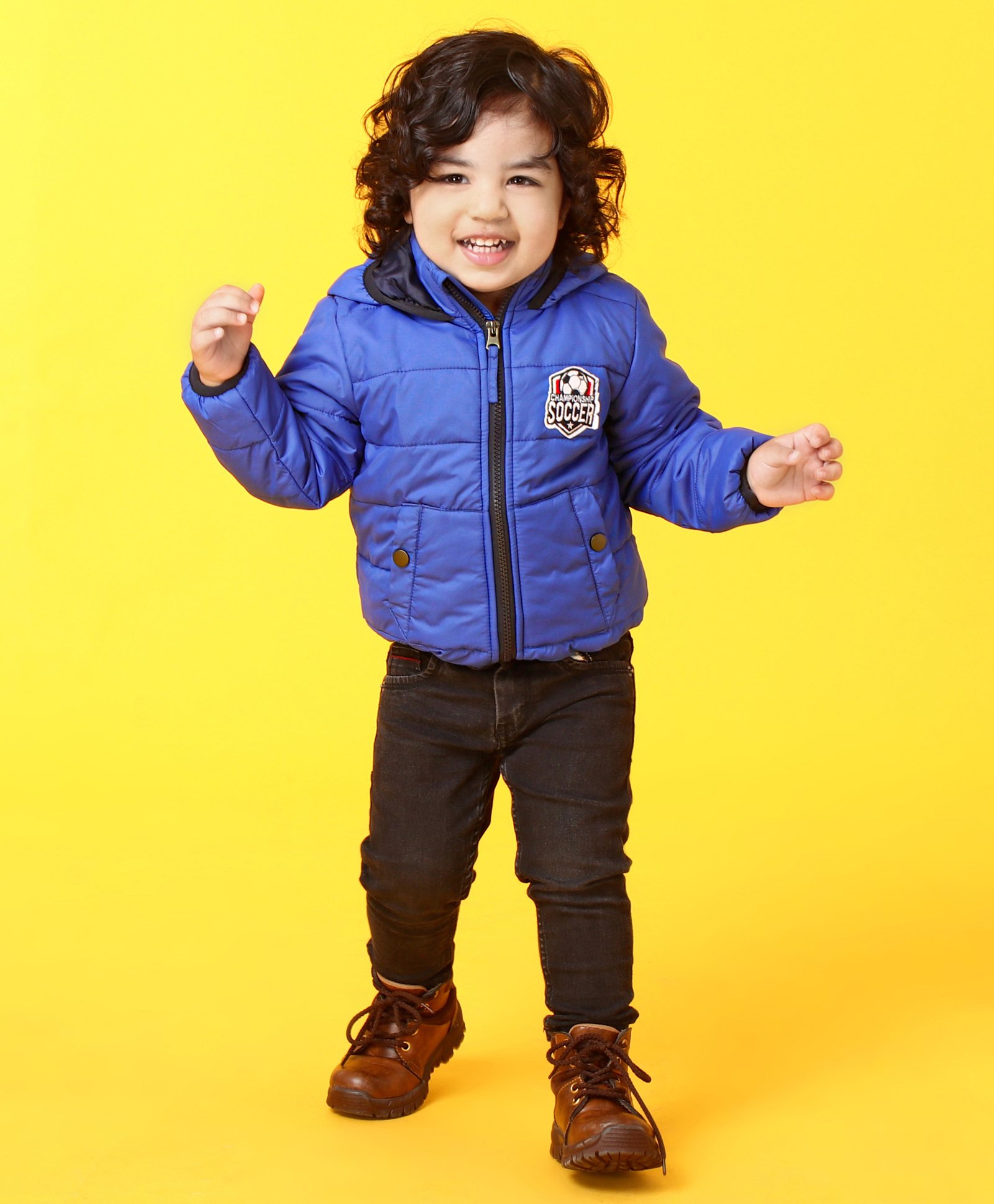 Babyhug Padded Hooded Jacket Soccer Badge - Blue-image-0