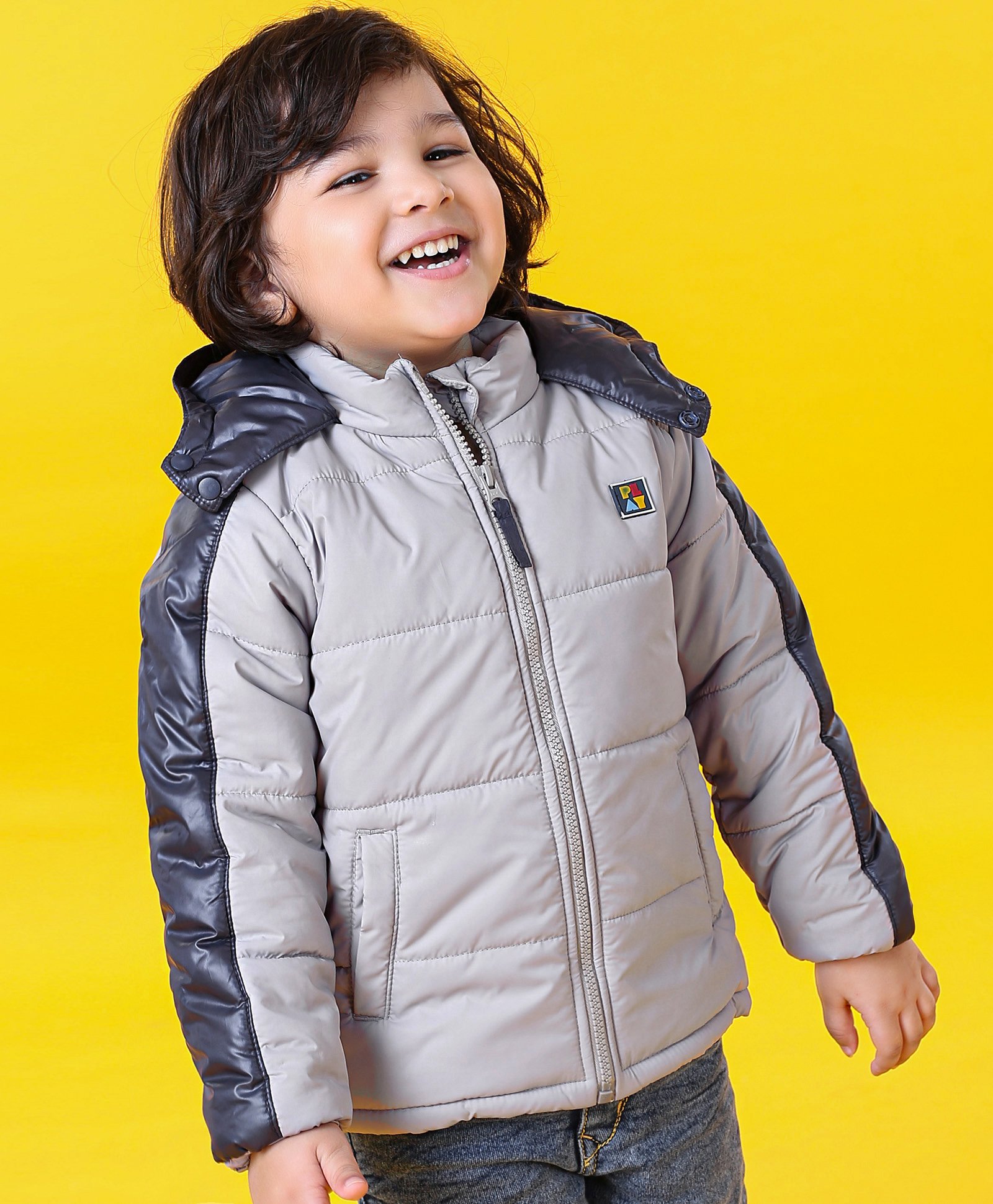Babyhug Full Sleeves Padded Jacket - Grey-image-10