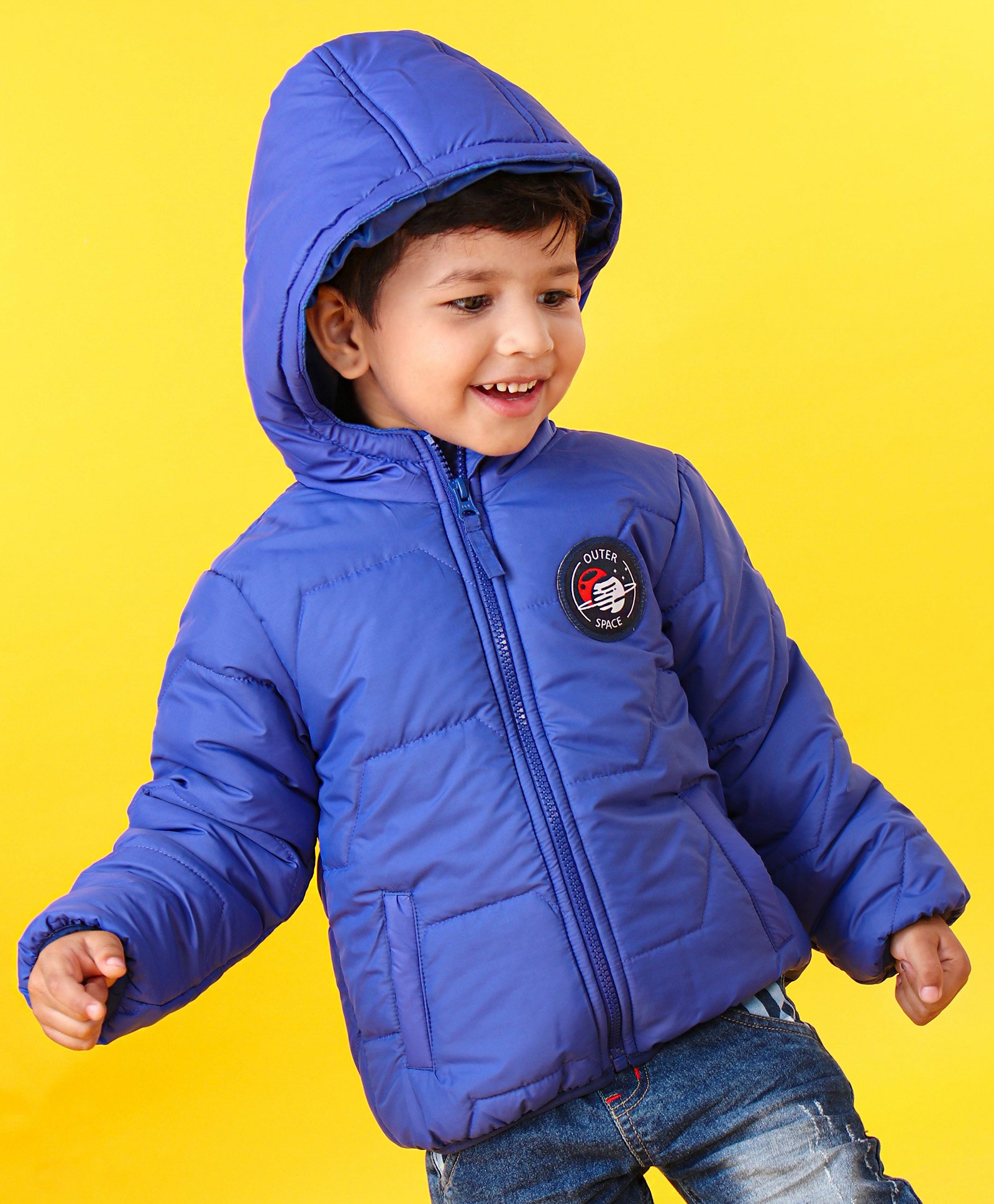 Babyhug Full Sleeves Hooded Padded Jacket - Blue-image-18