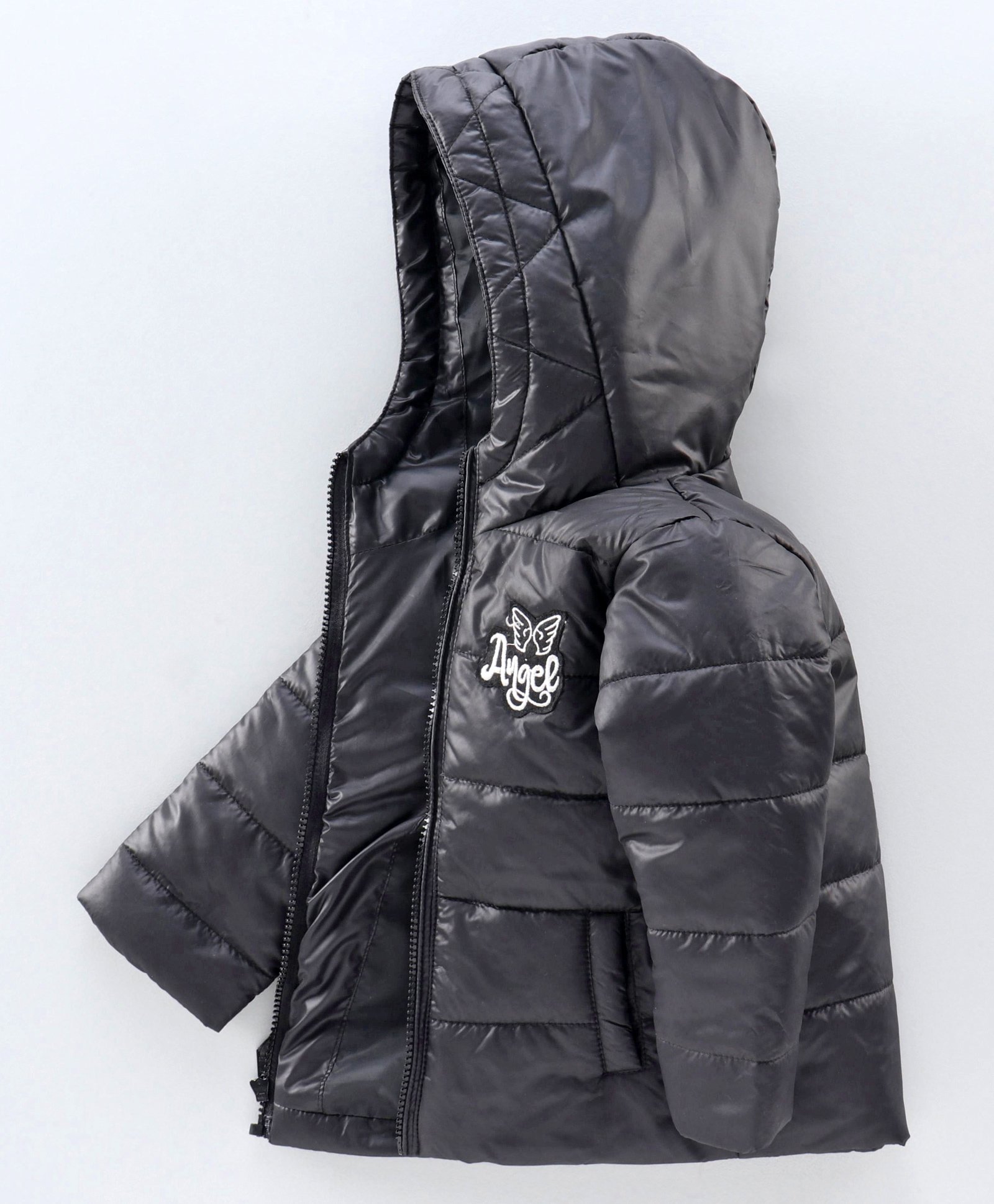 Babyhug Full Sleeves Quilted Hooded Jacket - Black-image-10