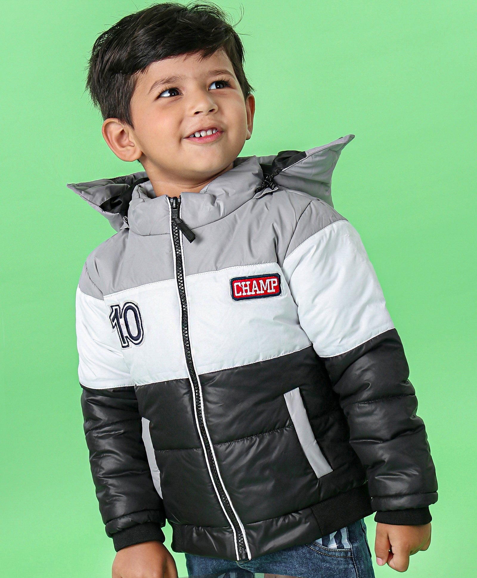 Babyhug Full Sleeves Hooded Padded Jacket - Grey Black-image-23