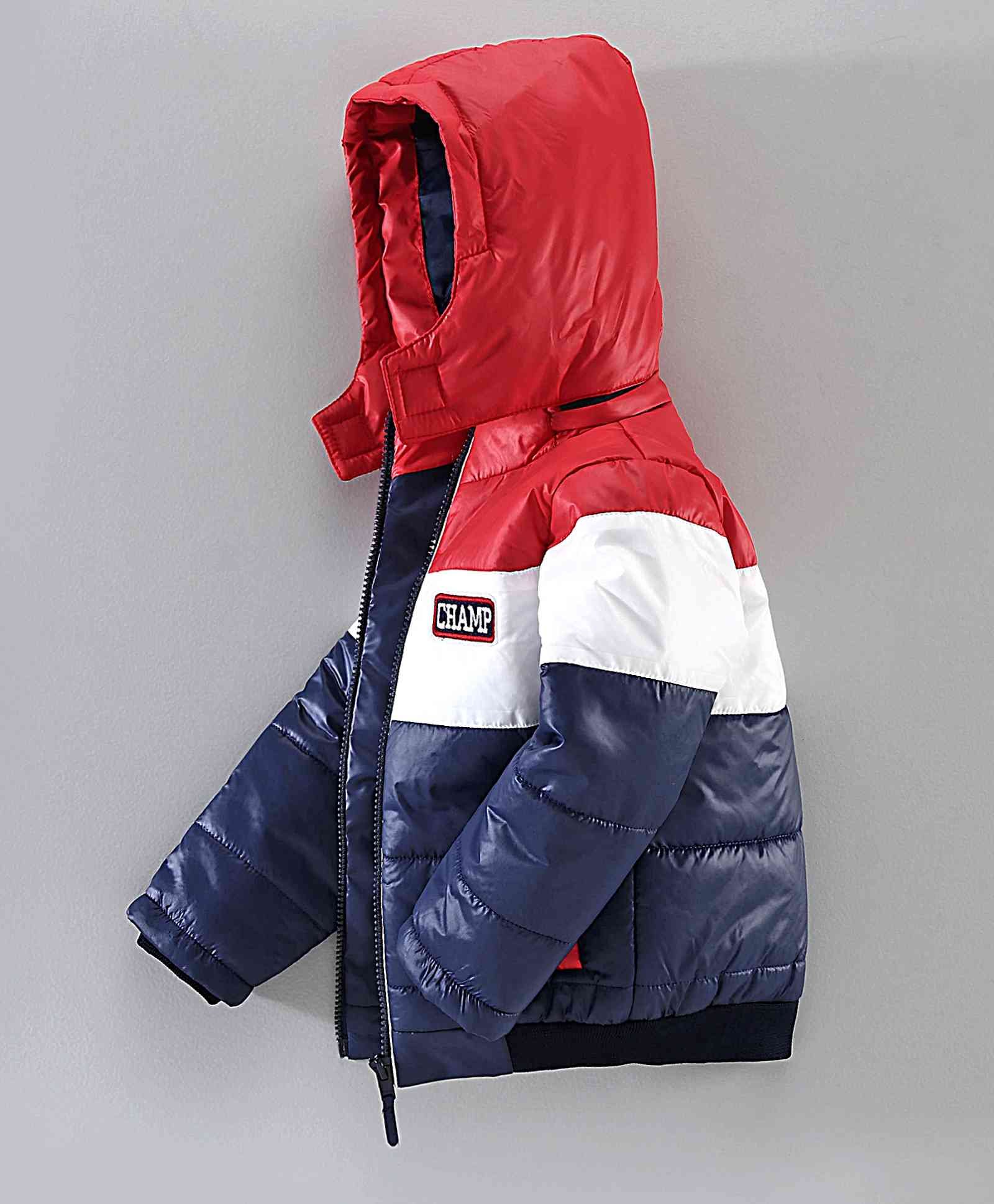 Babyhug Full Sleeves Hooded Padded Jacket - Red Blue-image-9