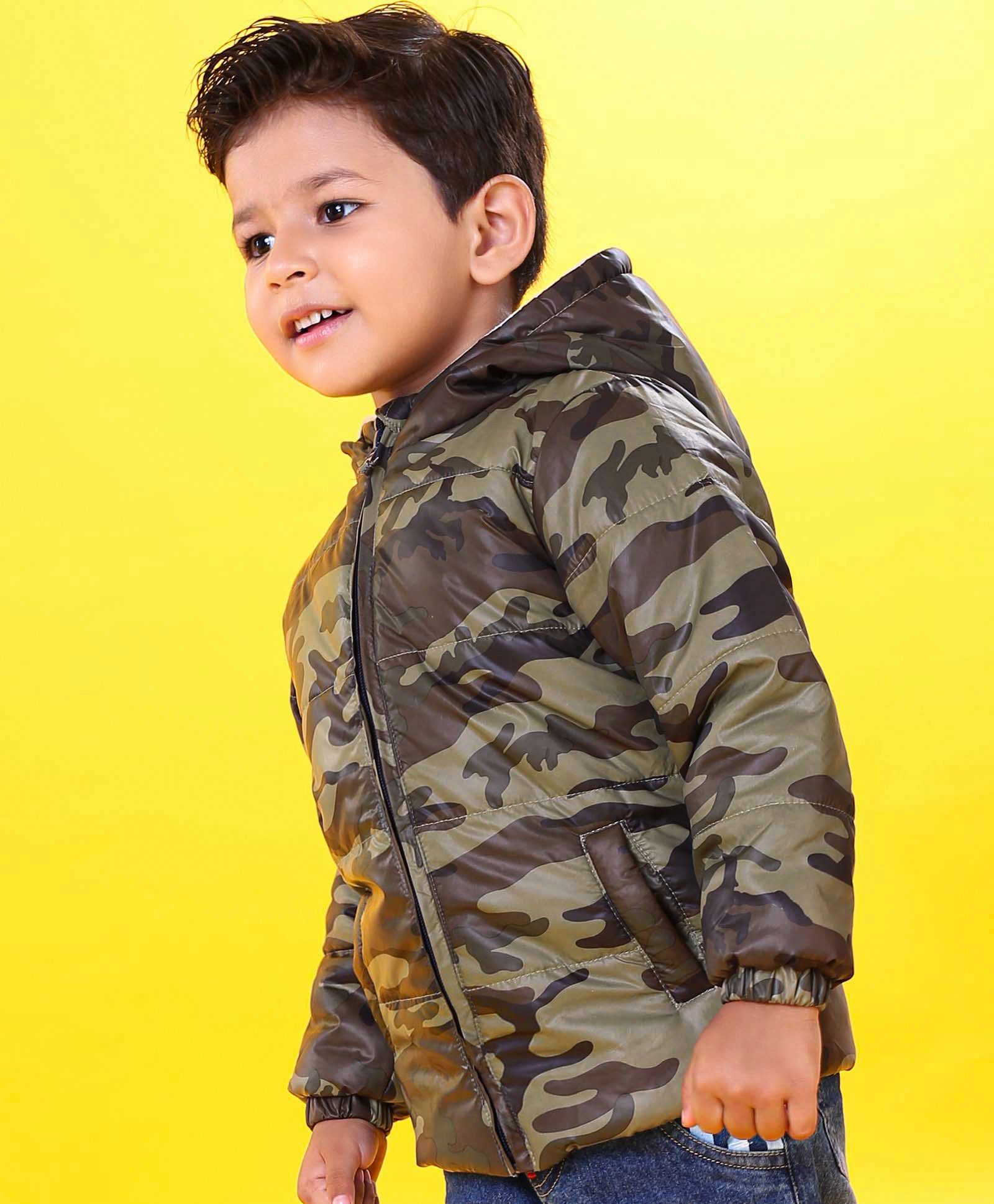 Babyhug Full Sleeves Hooded Padded Jacket - Olive Green-image-4